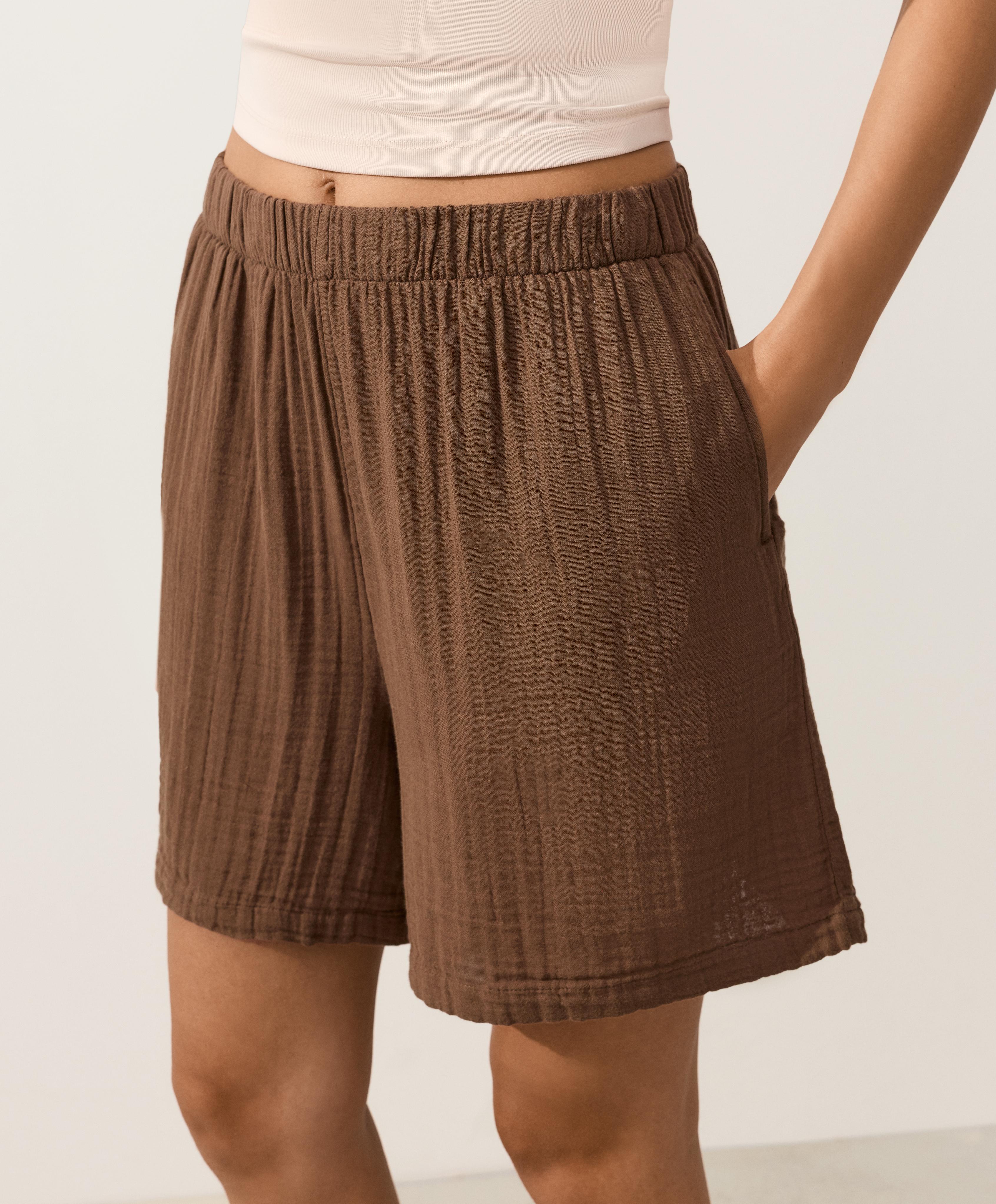 100% cotton gauze bermuda shorts — TAN
