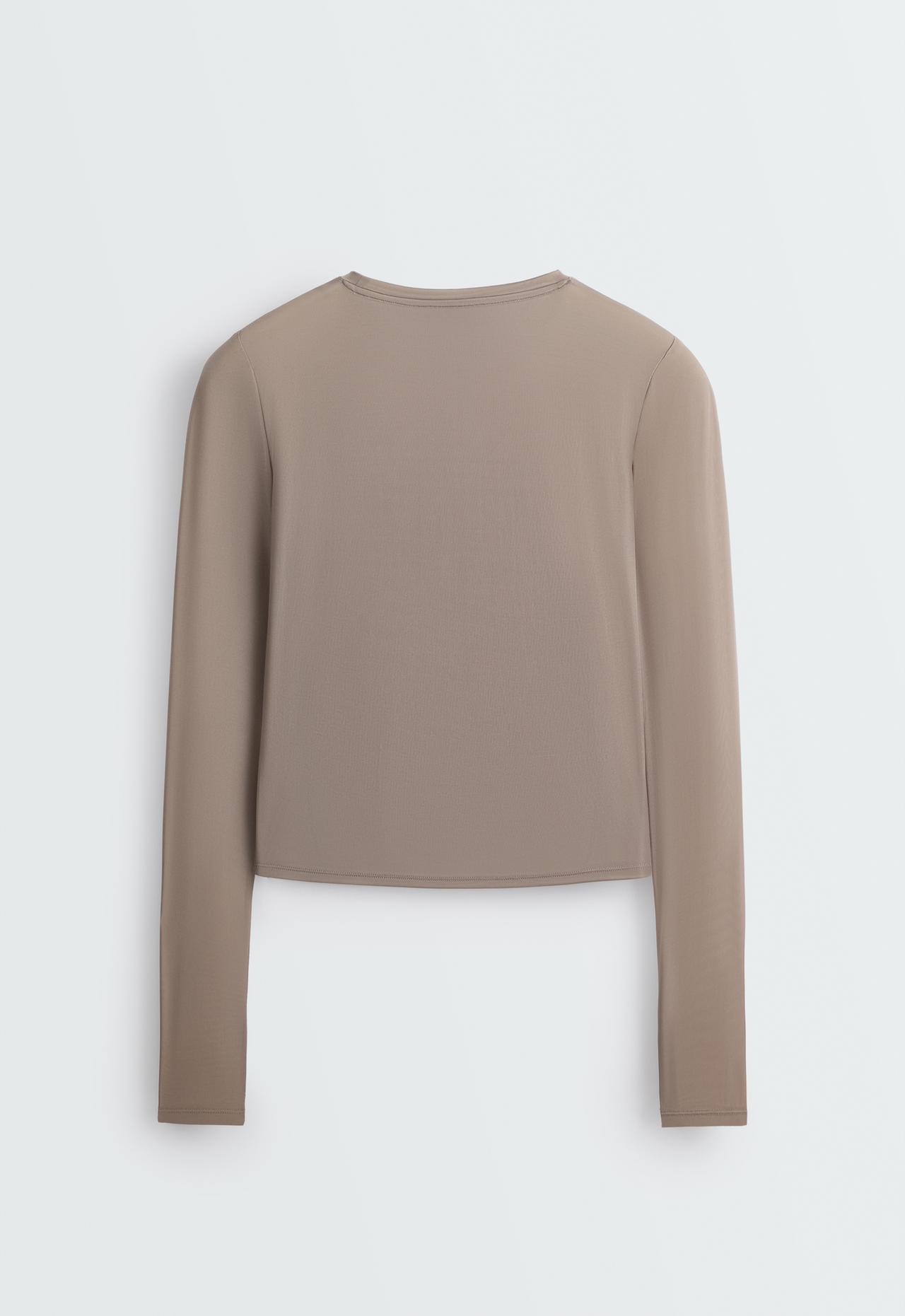 Long-sleeved technical T-shirt with text — DARK MINK
