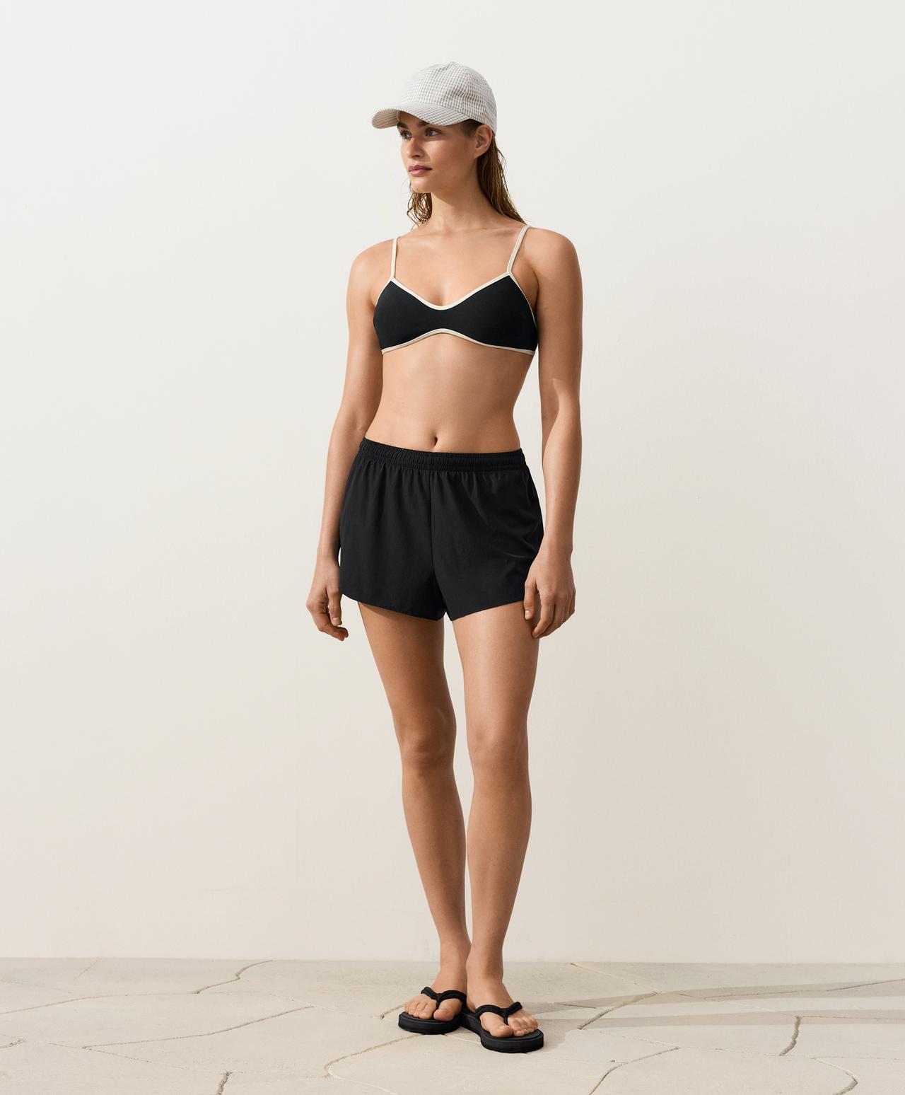 Contrast trim bikini top — BLACK
