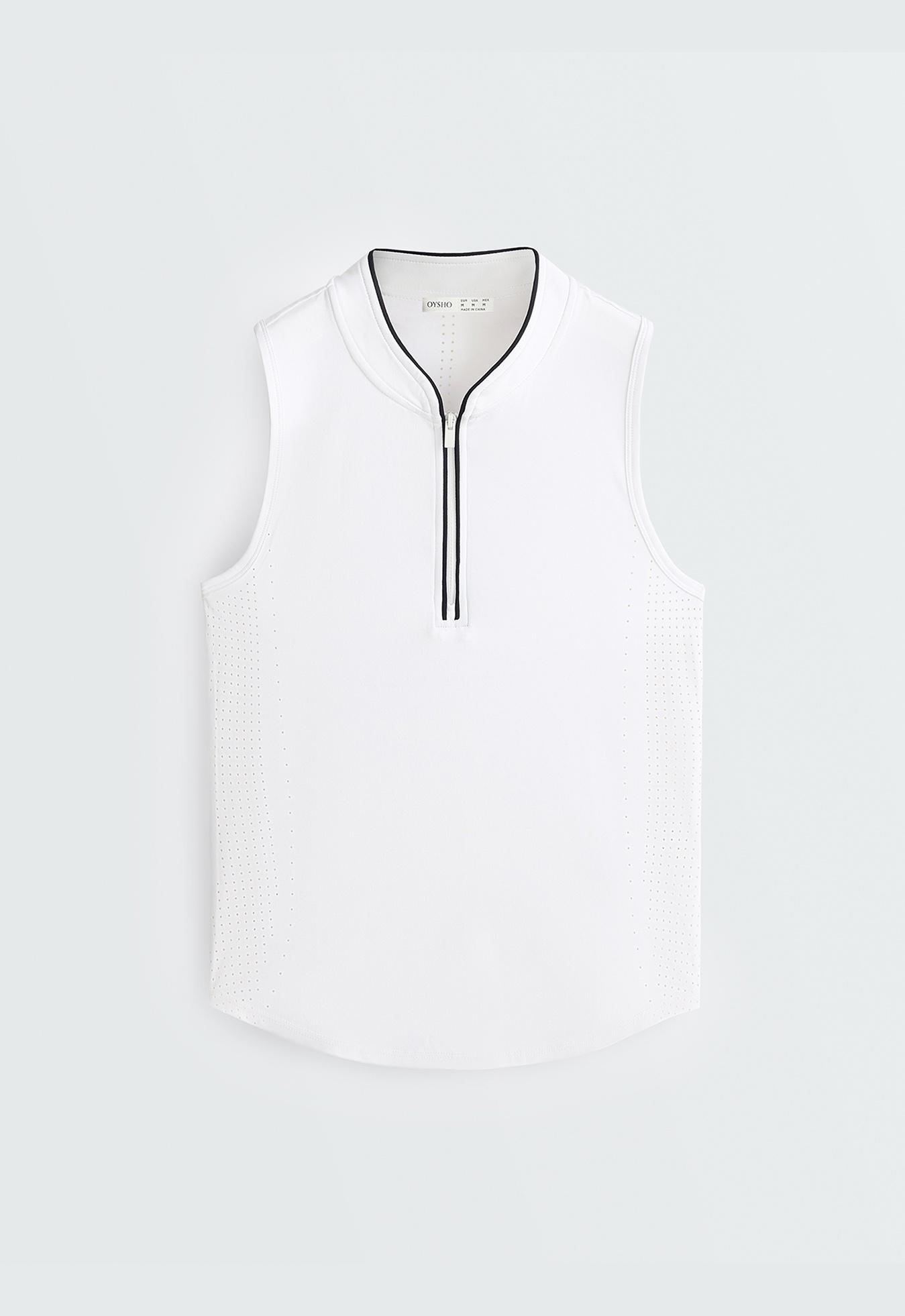 Technical sleeveless T-shirt with half zip — WHITE 