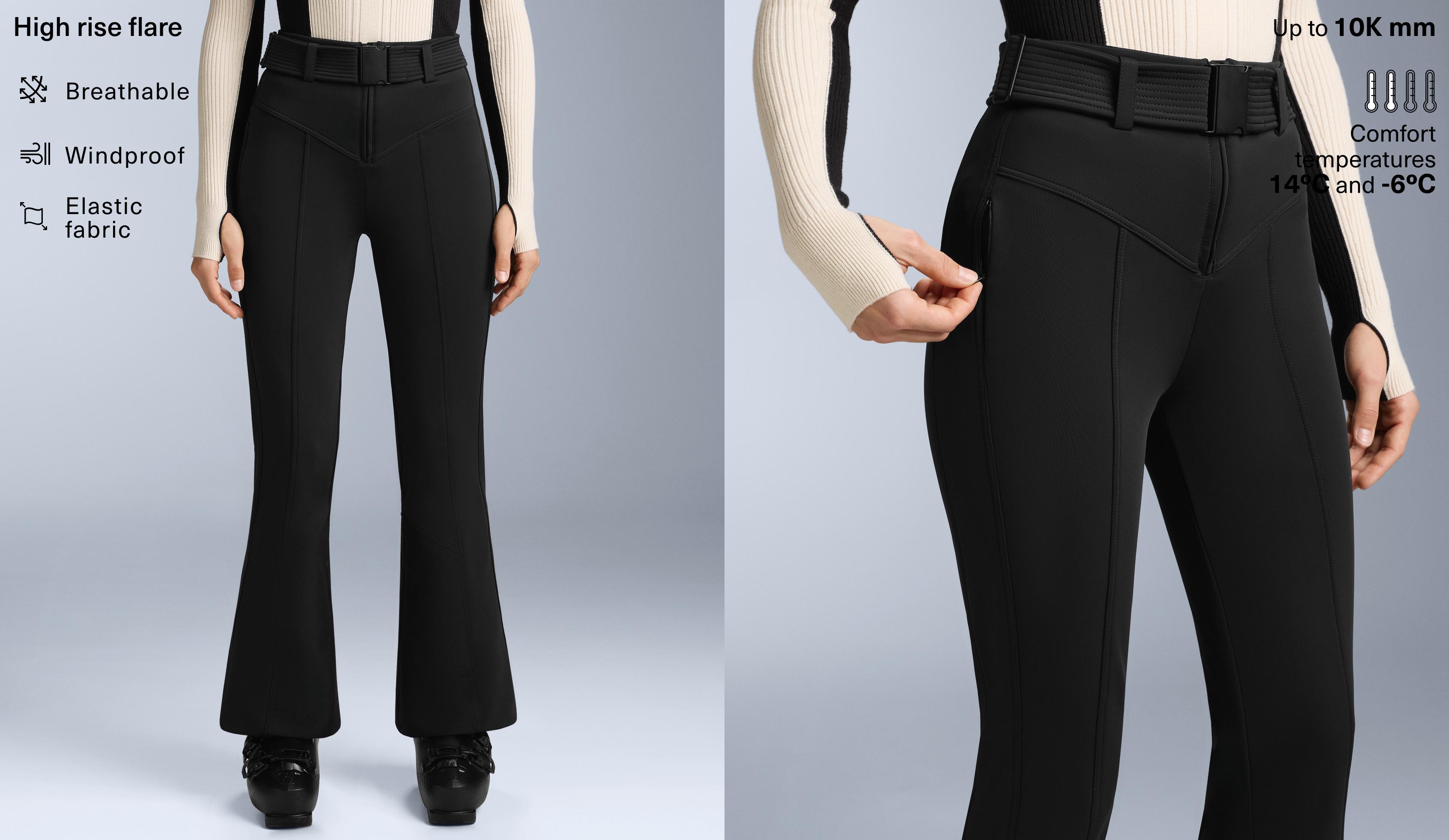 Water-resistant high-rise flare stretch SKI trousers — BLACK