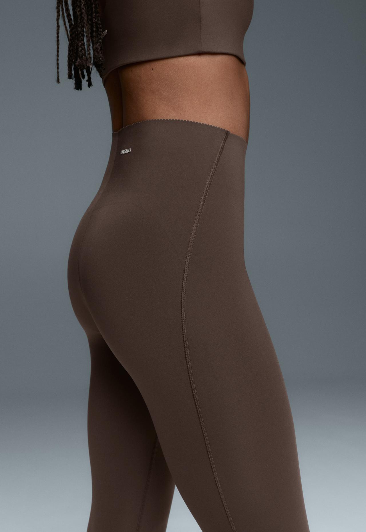 Ankle-length high rise Compressive core control leggings — BROWN