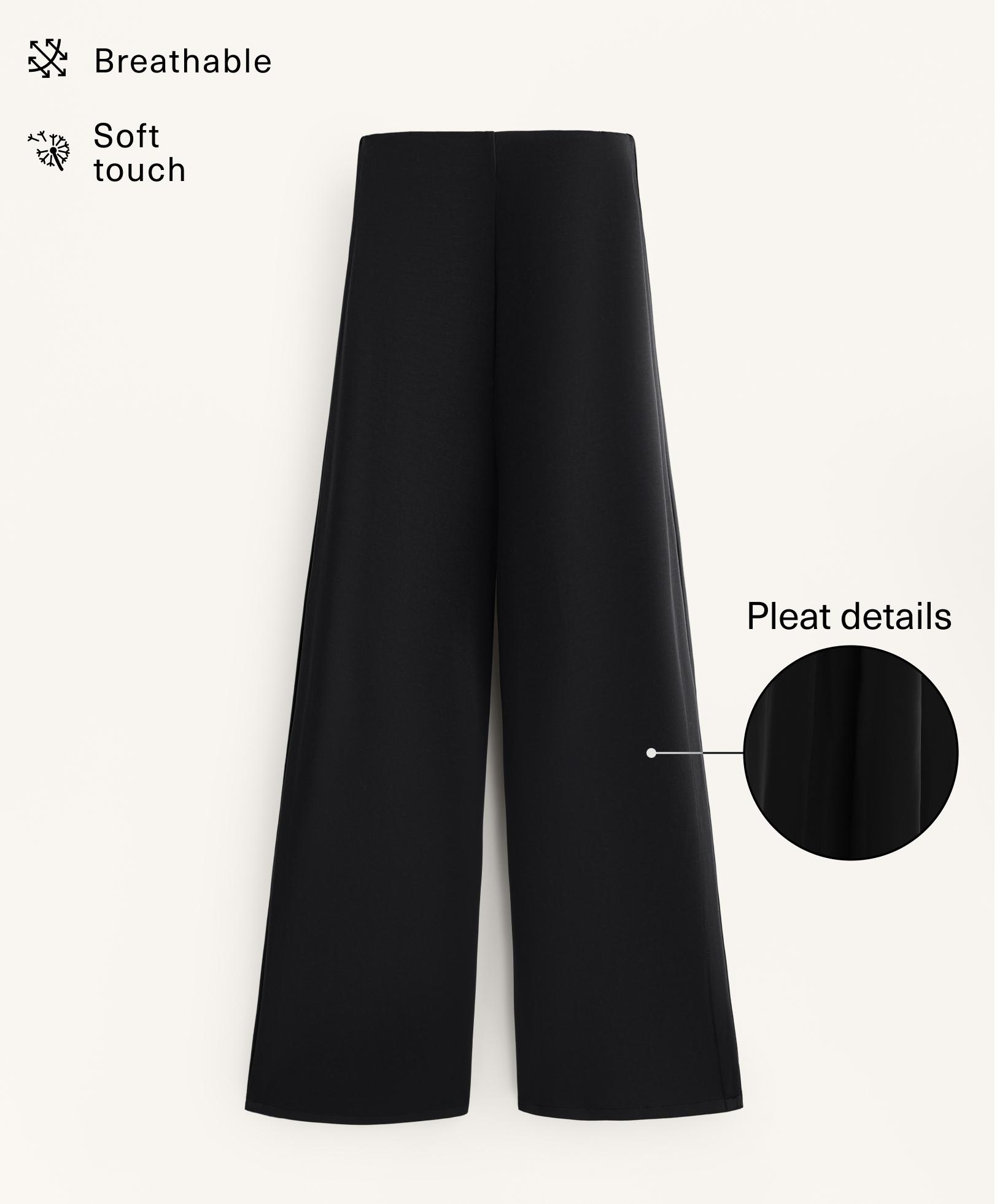Wide leg side-pleated trousers with soft-touch modal. Wide leg side-pleated trousers with soft-touch modal.