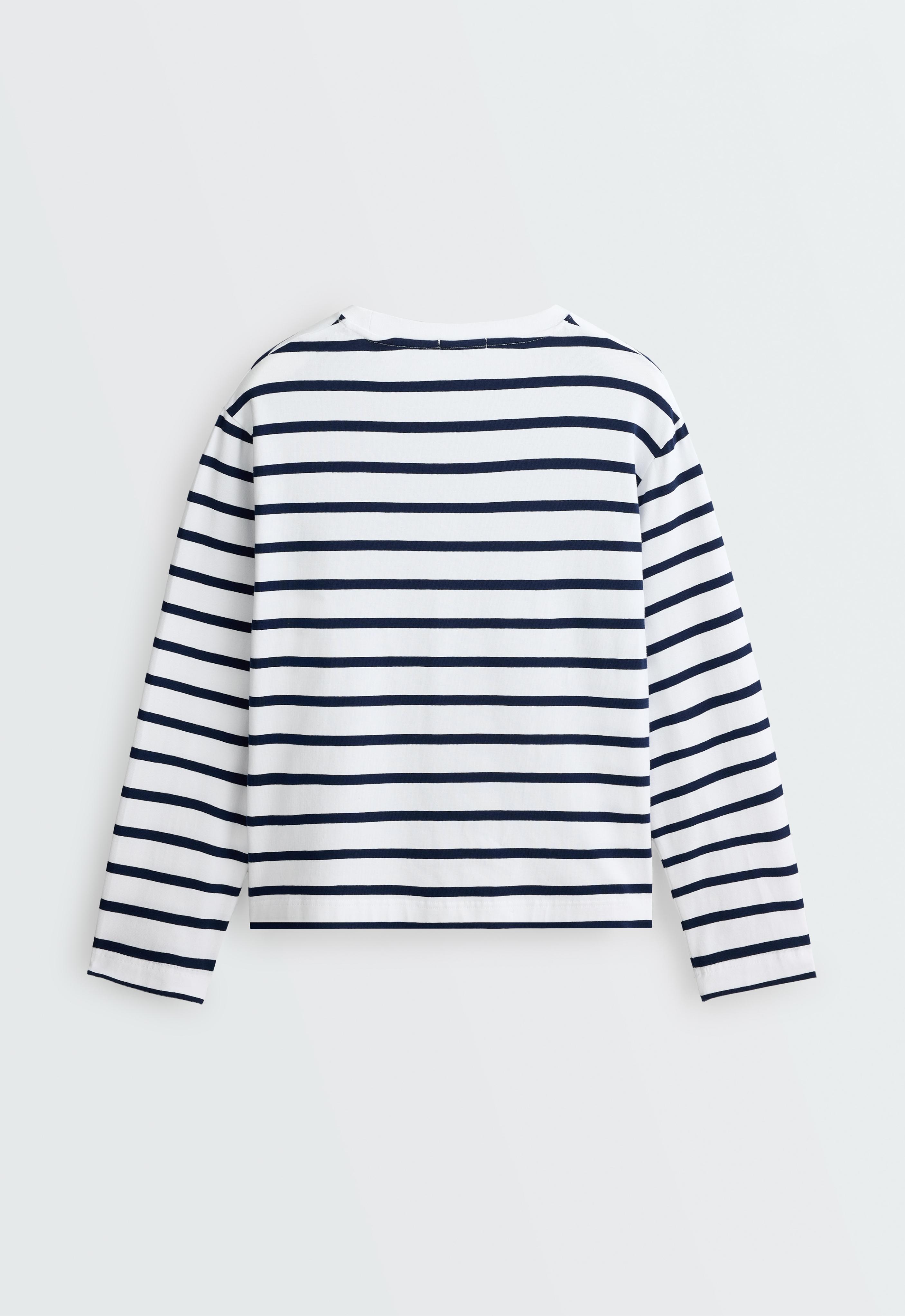 Boxy oversize striped cotton blend long sleeve T-shirt — NAVY BLUE