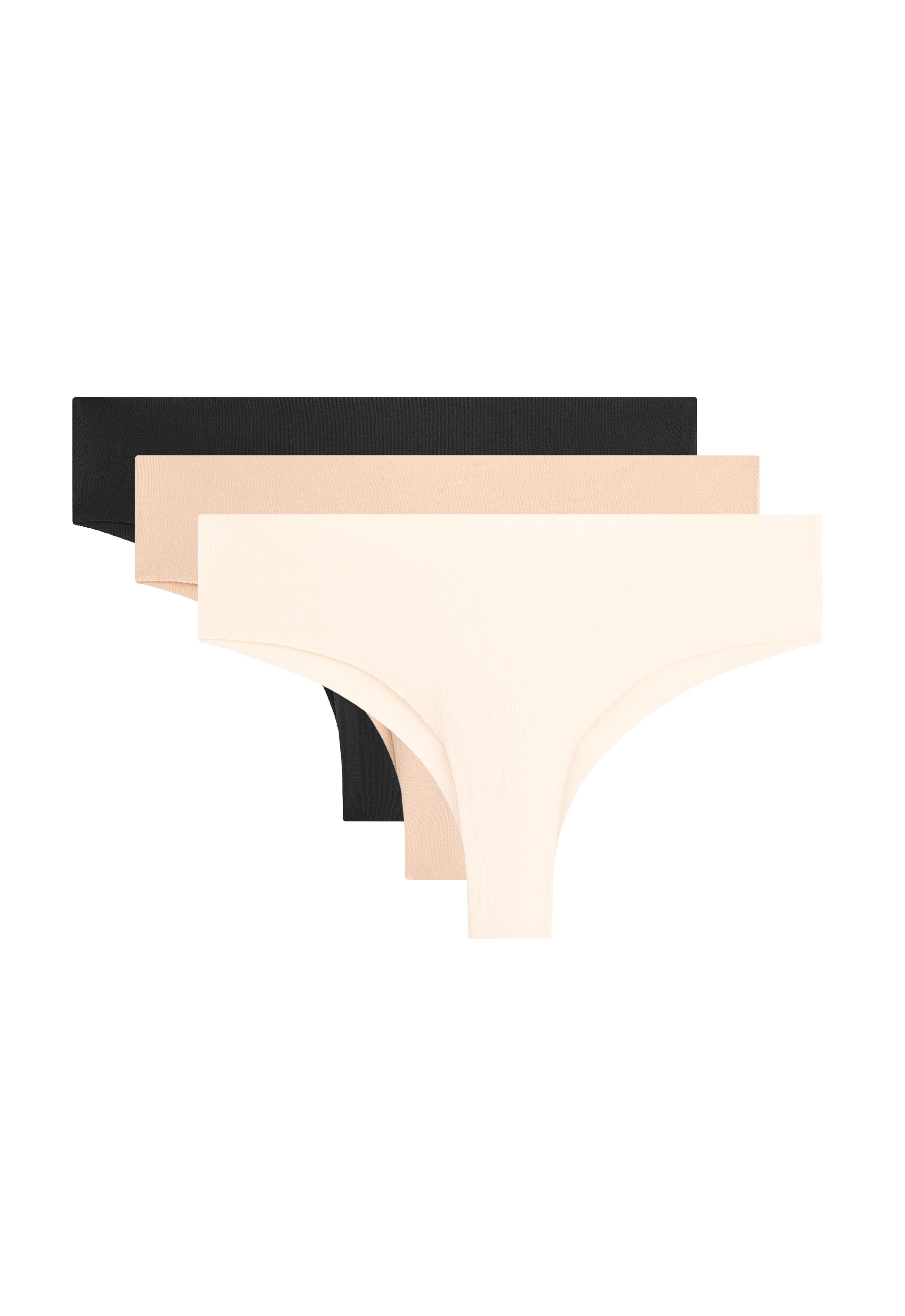 3 invisible cotton blend laser-cut Brazilian briefs — BEIGE