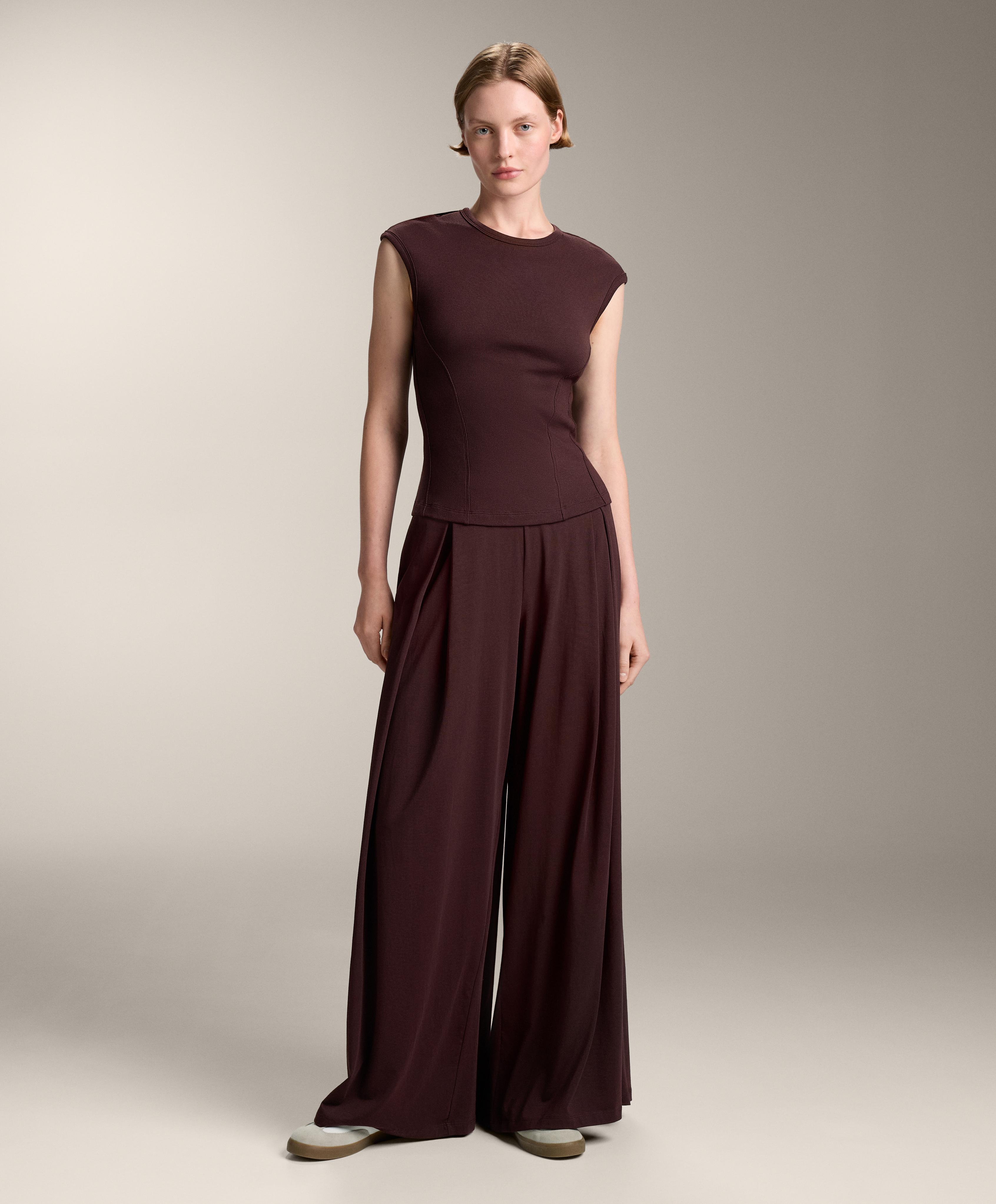 Straight-leg turn-up waist trousers with cotton blend