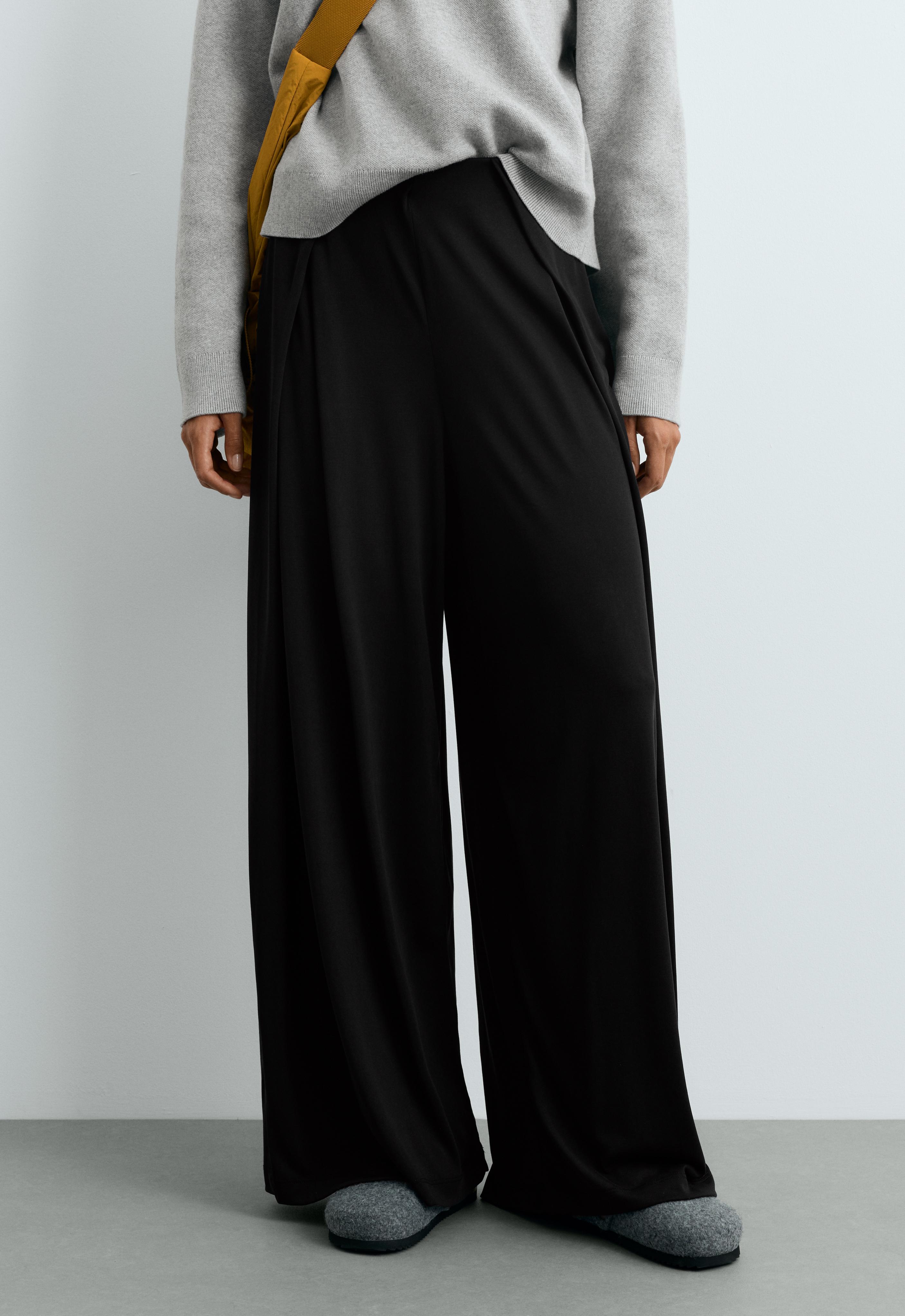Modal blend straight-leg trousers with side pleat