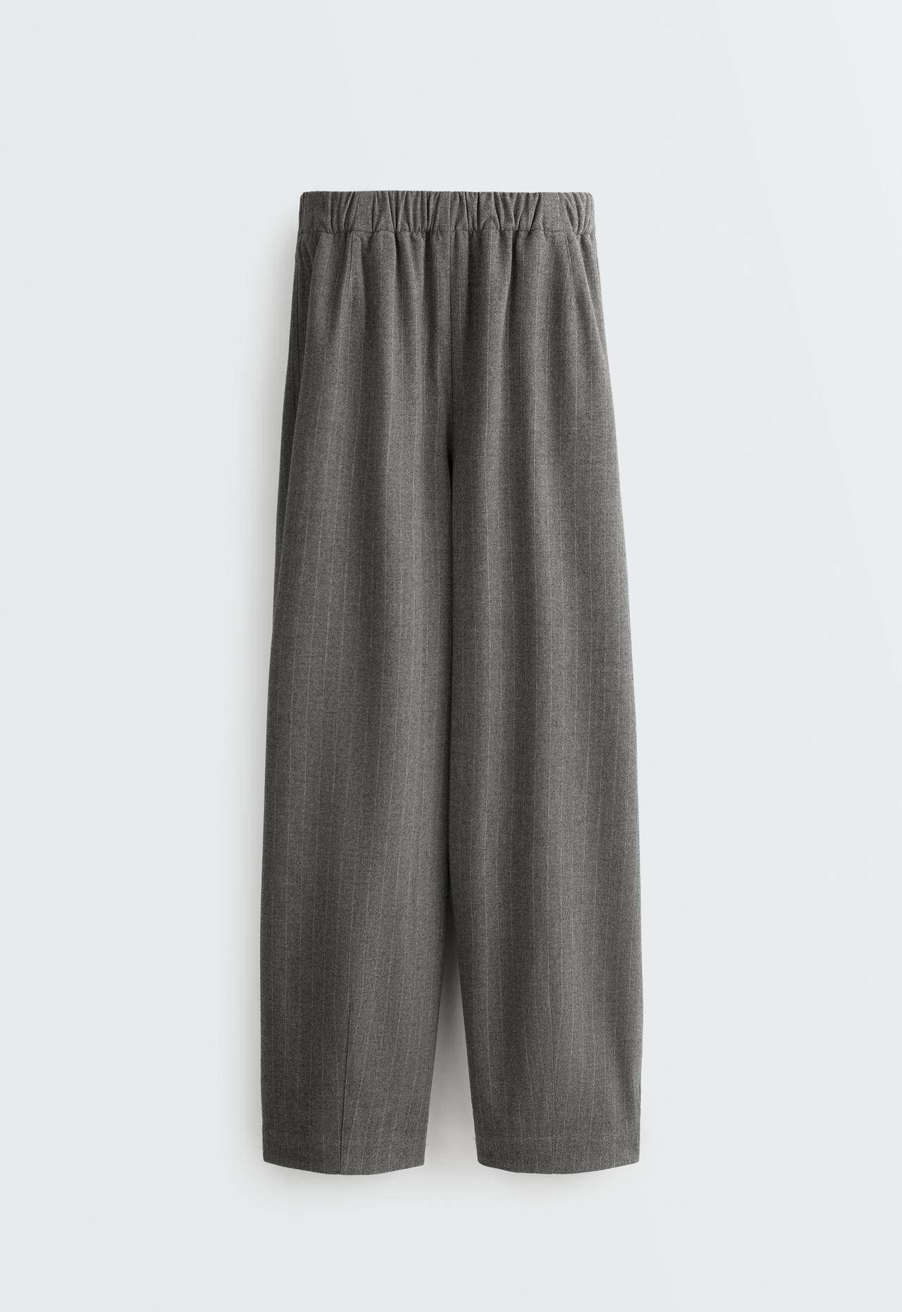 15% wool pinstripe balloon trousers — MID GREY