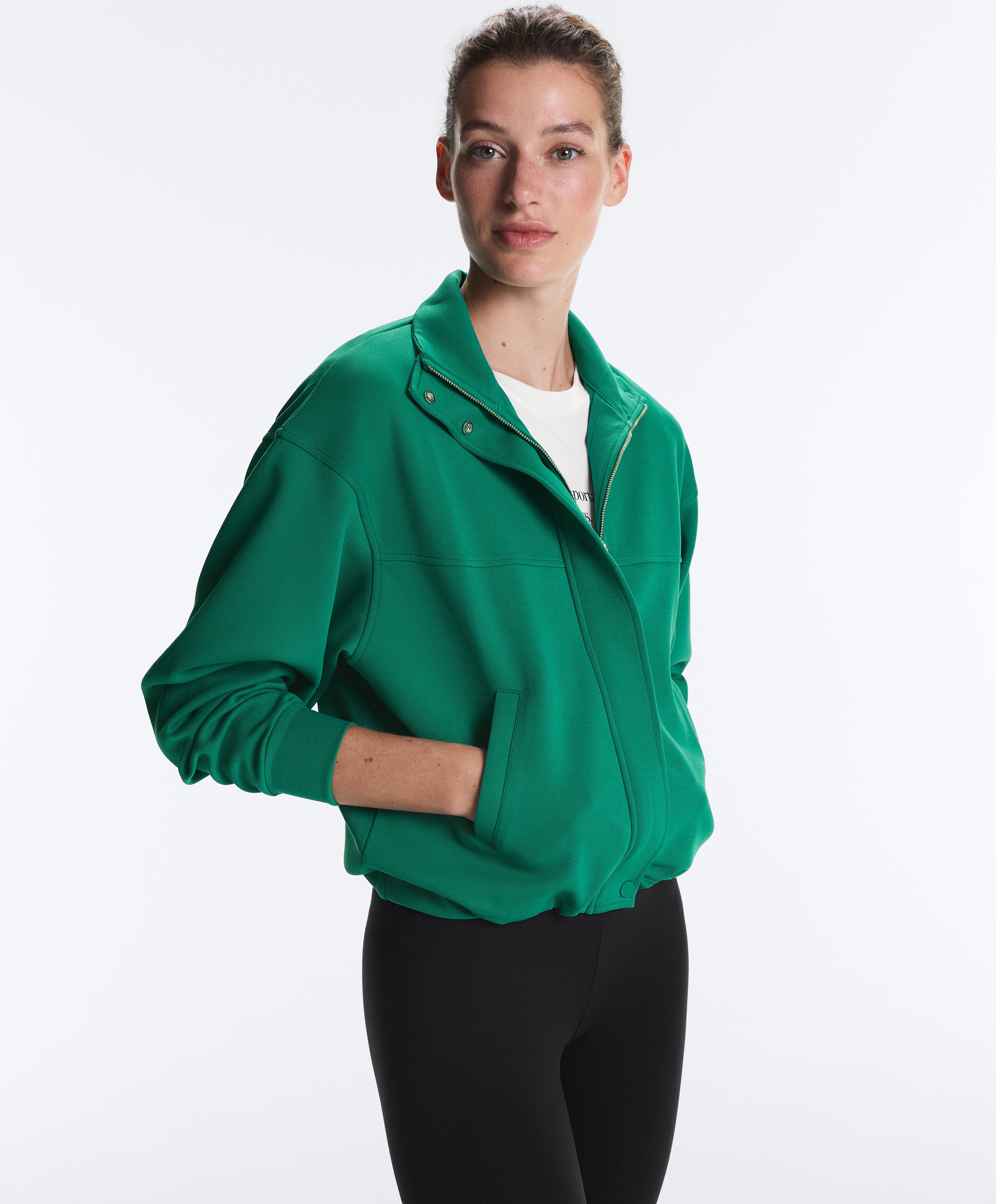 Cotton piqué jacket with raised neck — EMERALD GREEN