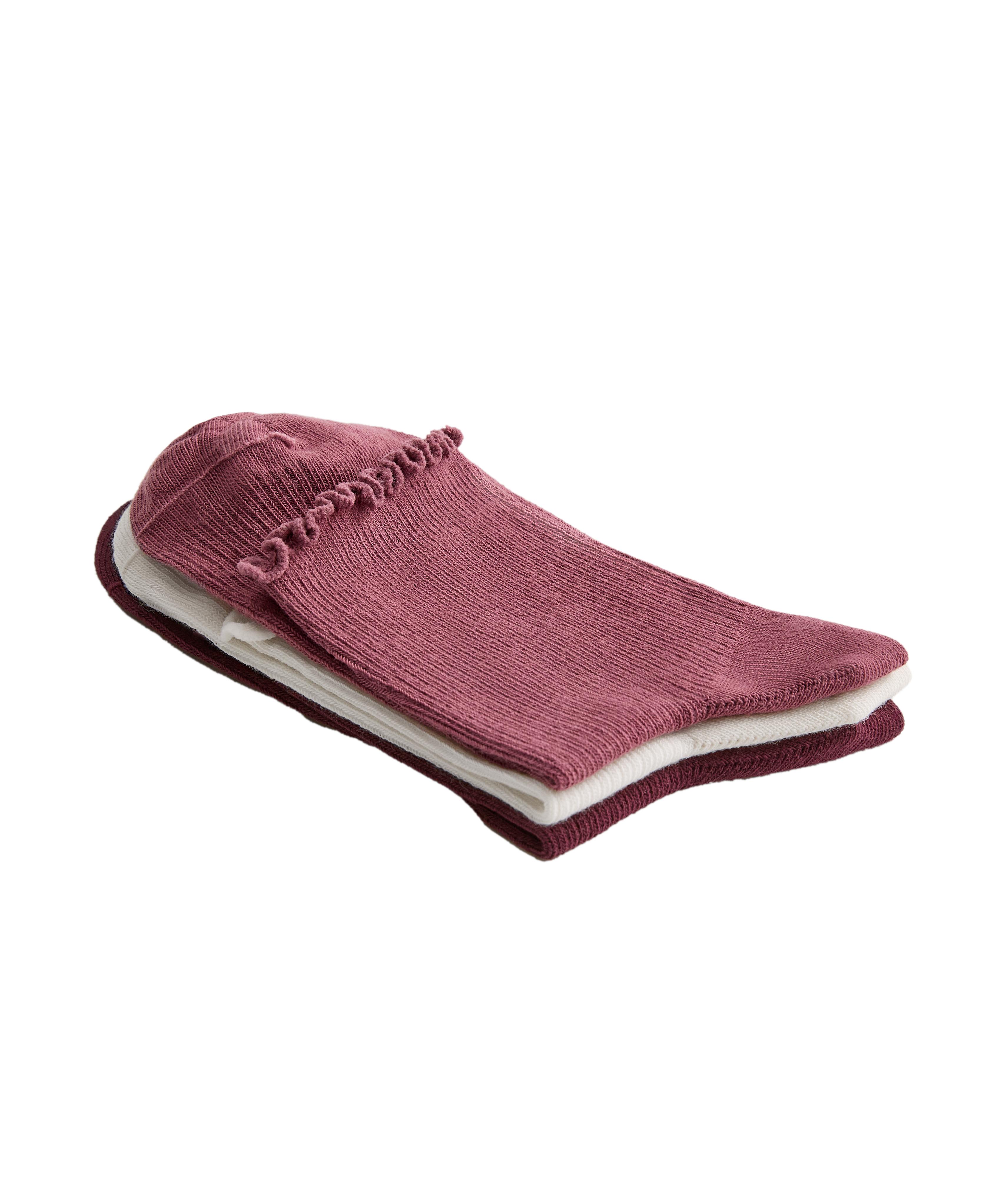 3 pairs of cotton blend quarter socks with curled edge — PLUM