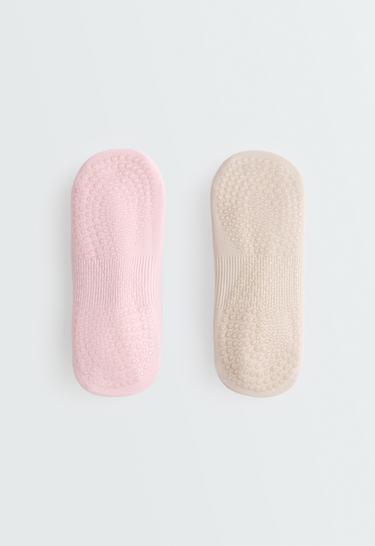 2 pairs of polyamide blend invisible yoga and Pilates socks with double straps — PALE PINK 2
