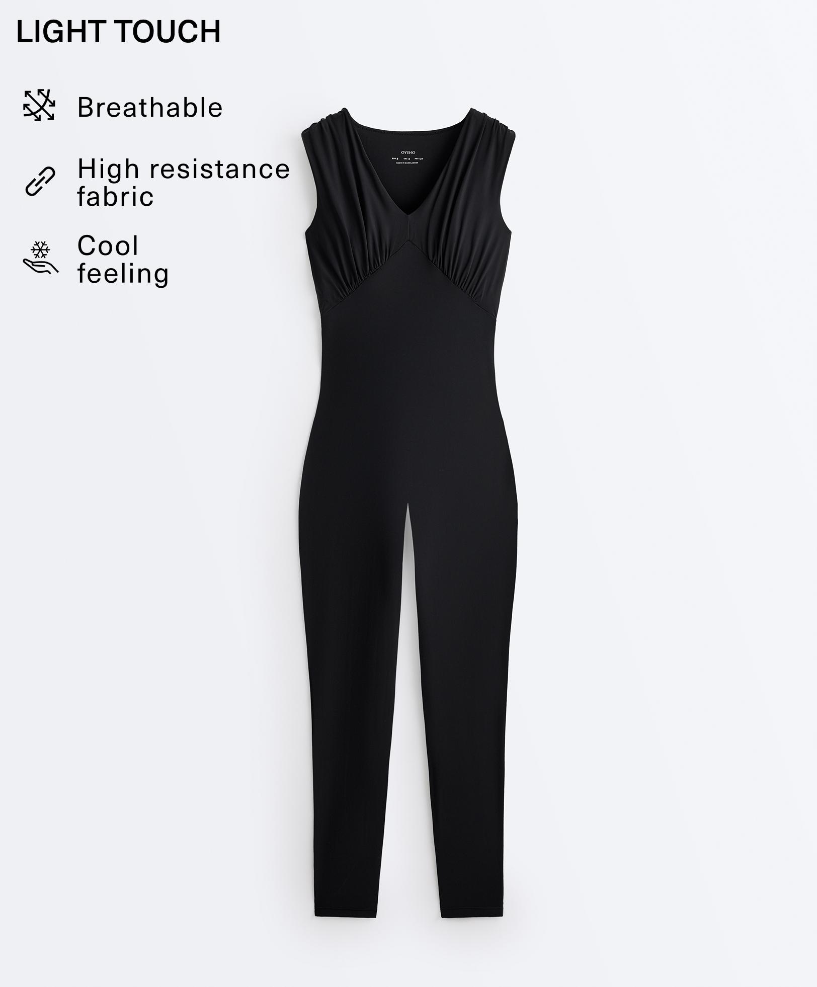 Light Touch V-neck jumpsuit — BLACK