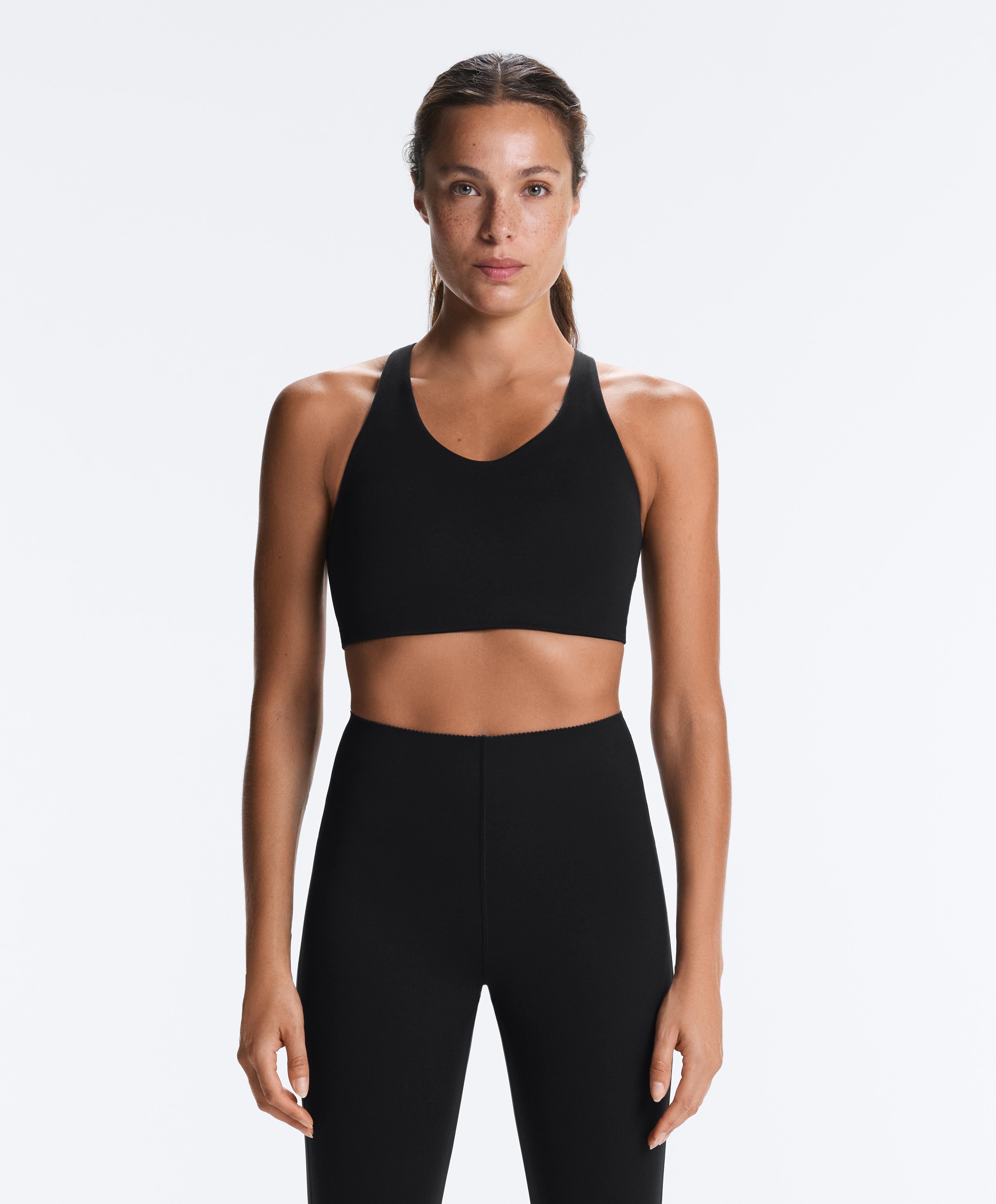 High-support Compressive sports bra with crossover back — BLACK