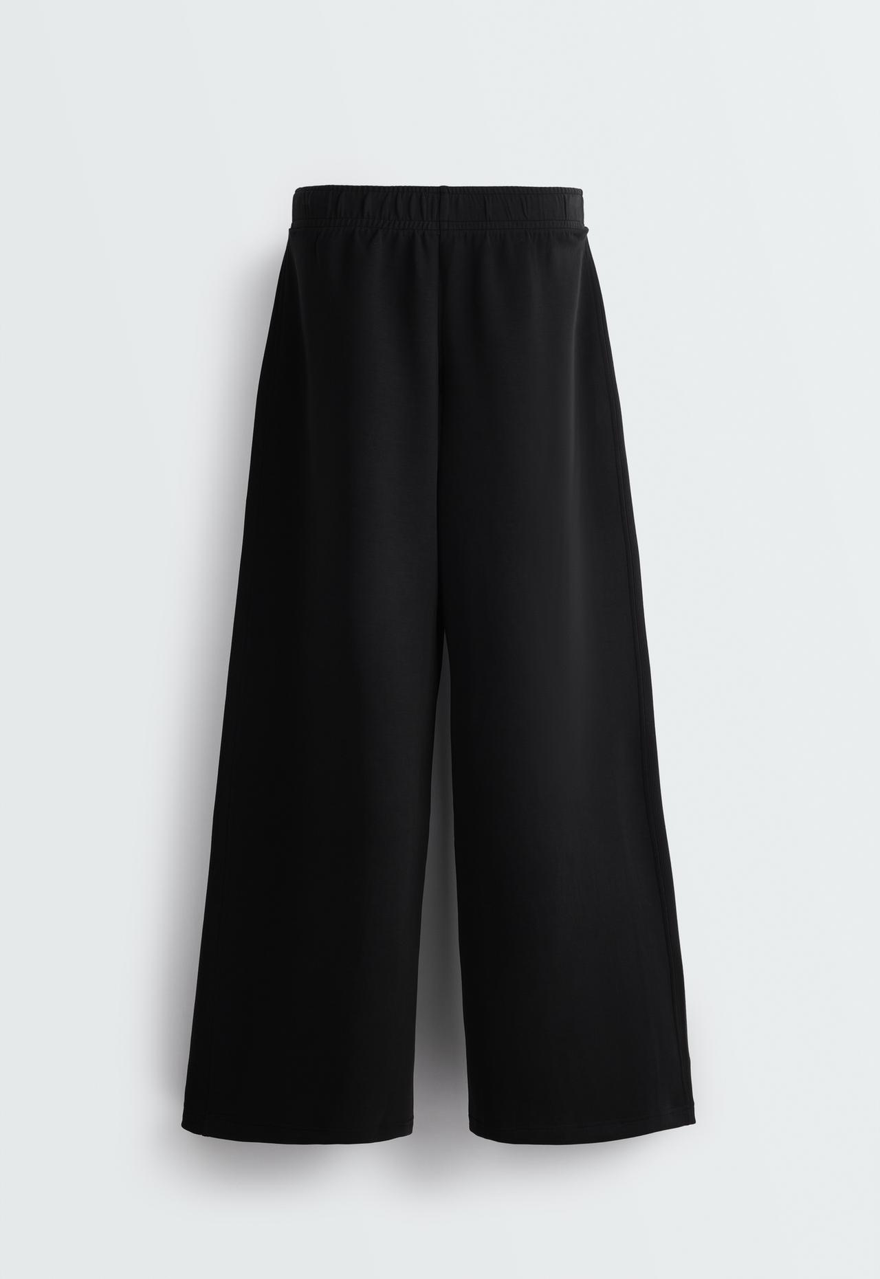 Side rib wide straight-leg trousers with brushed modal — BLACK