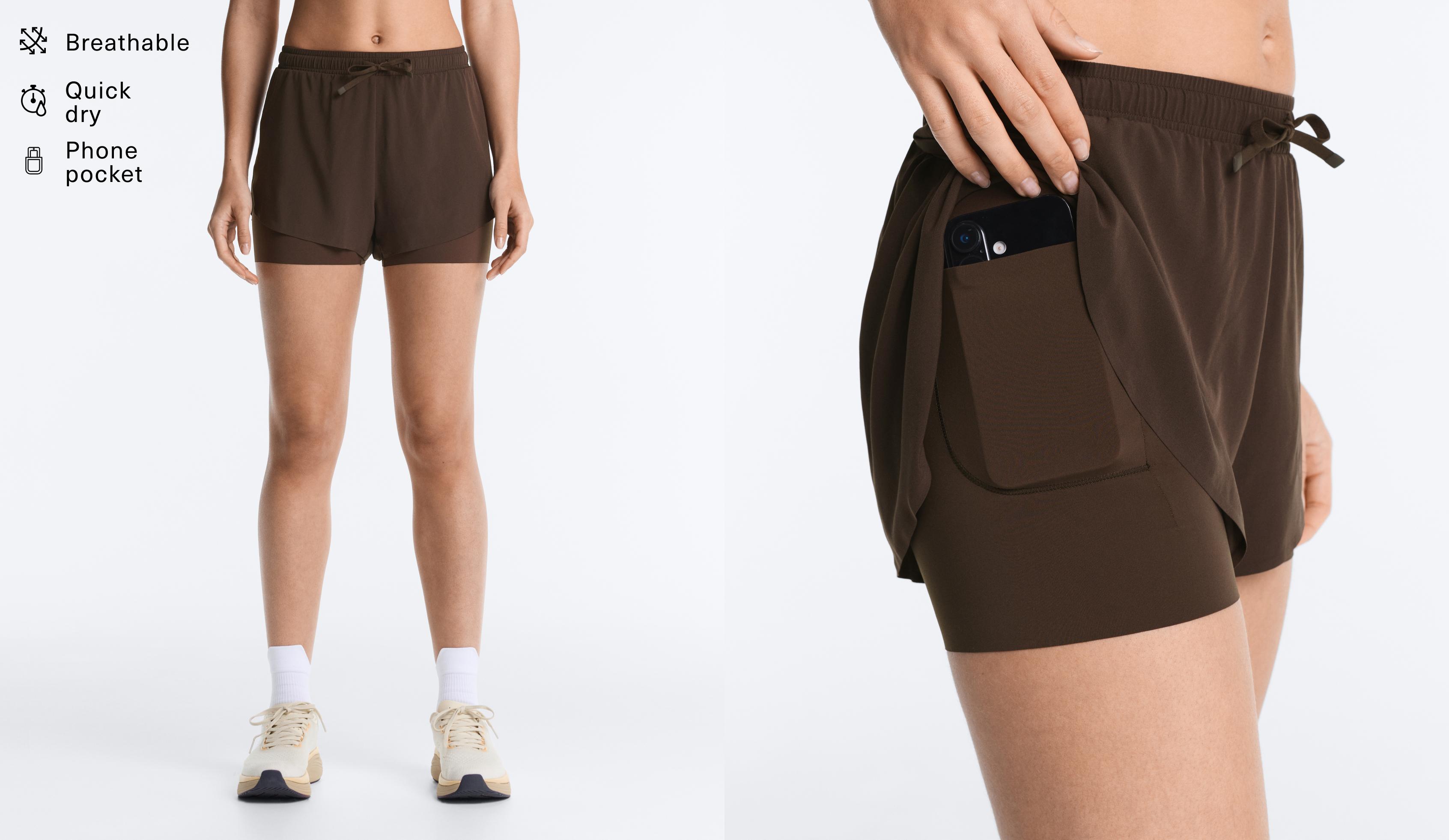 Light Touch 2-in-1 mid-rise shorts — DARK BROWN