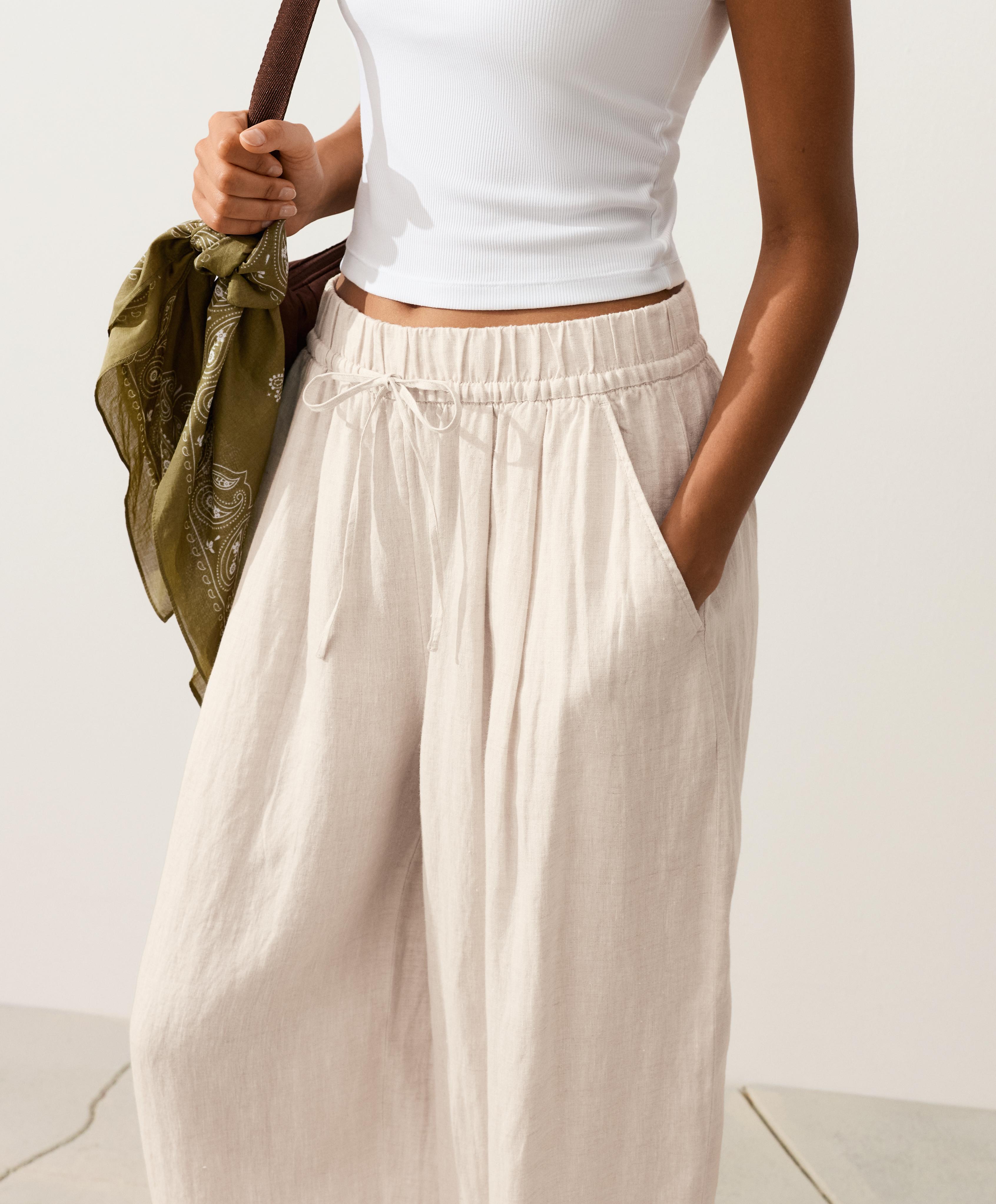 100% linen balloon trousers — SAND MELANGE