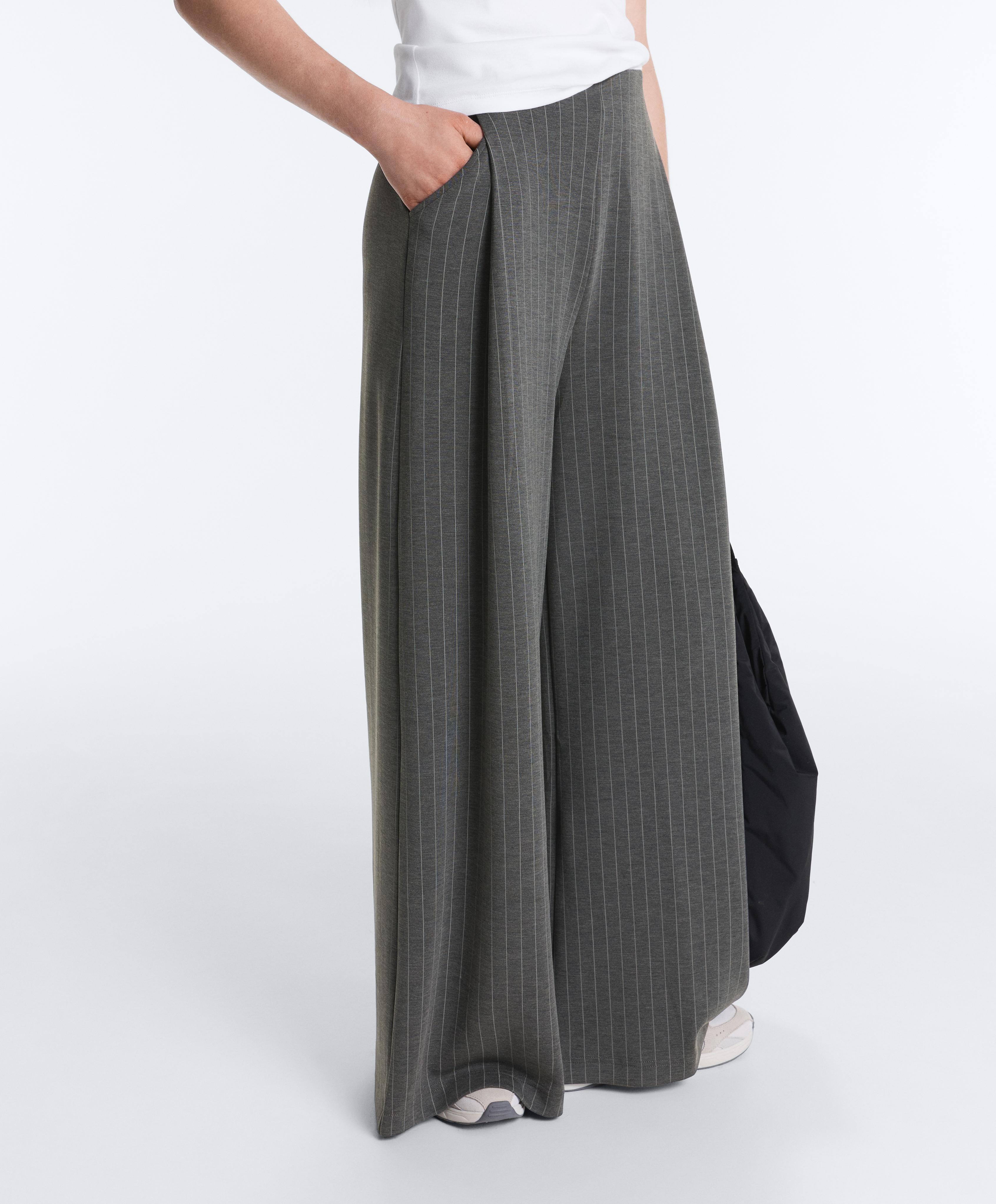 Soft-touch modal pinstripe wide-leg trousers — DARK GREY