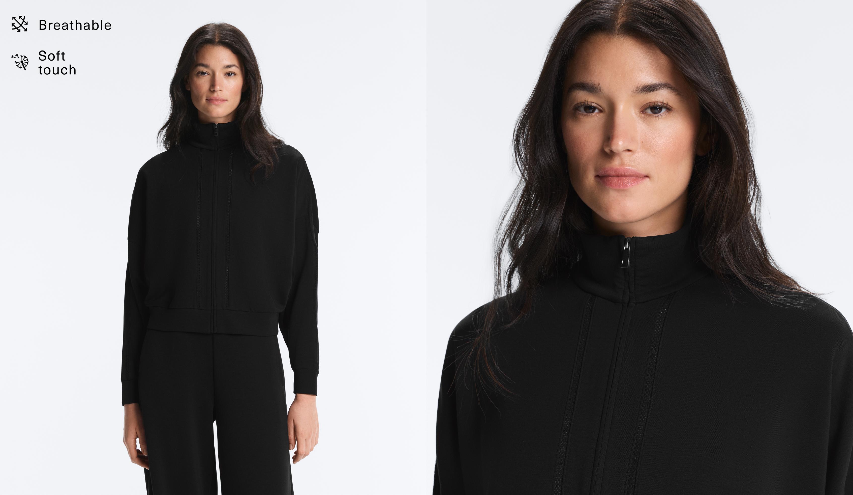 Soft-touch modal jacket with hemstitch — BLACK