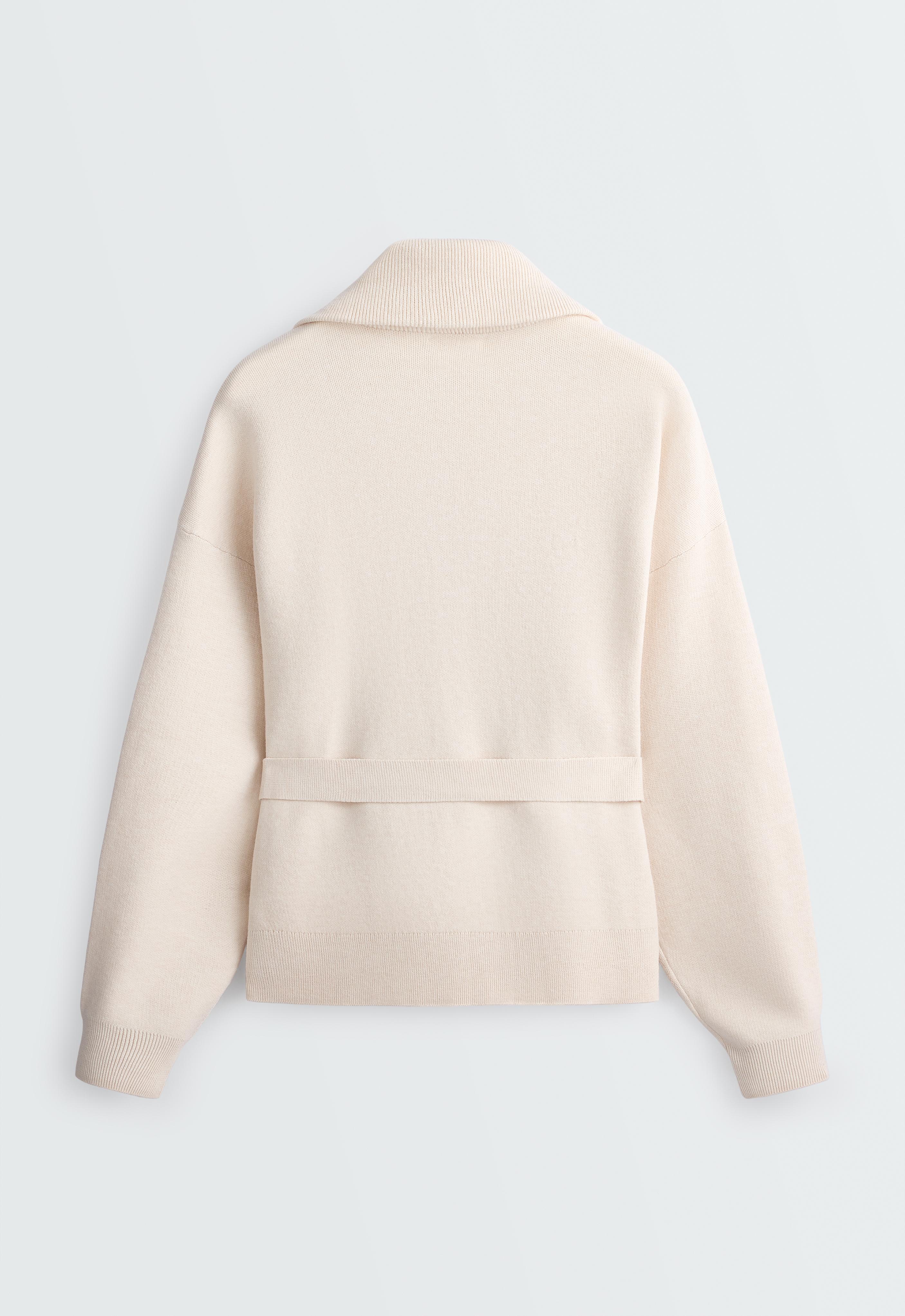 High-neck belted jacket — ECRU