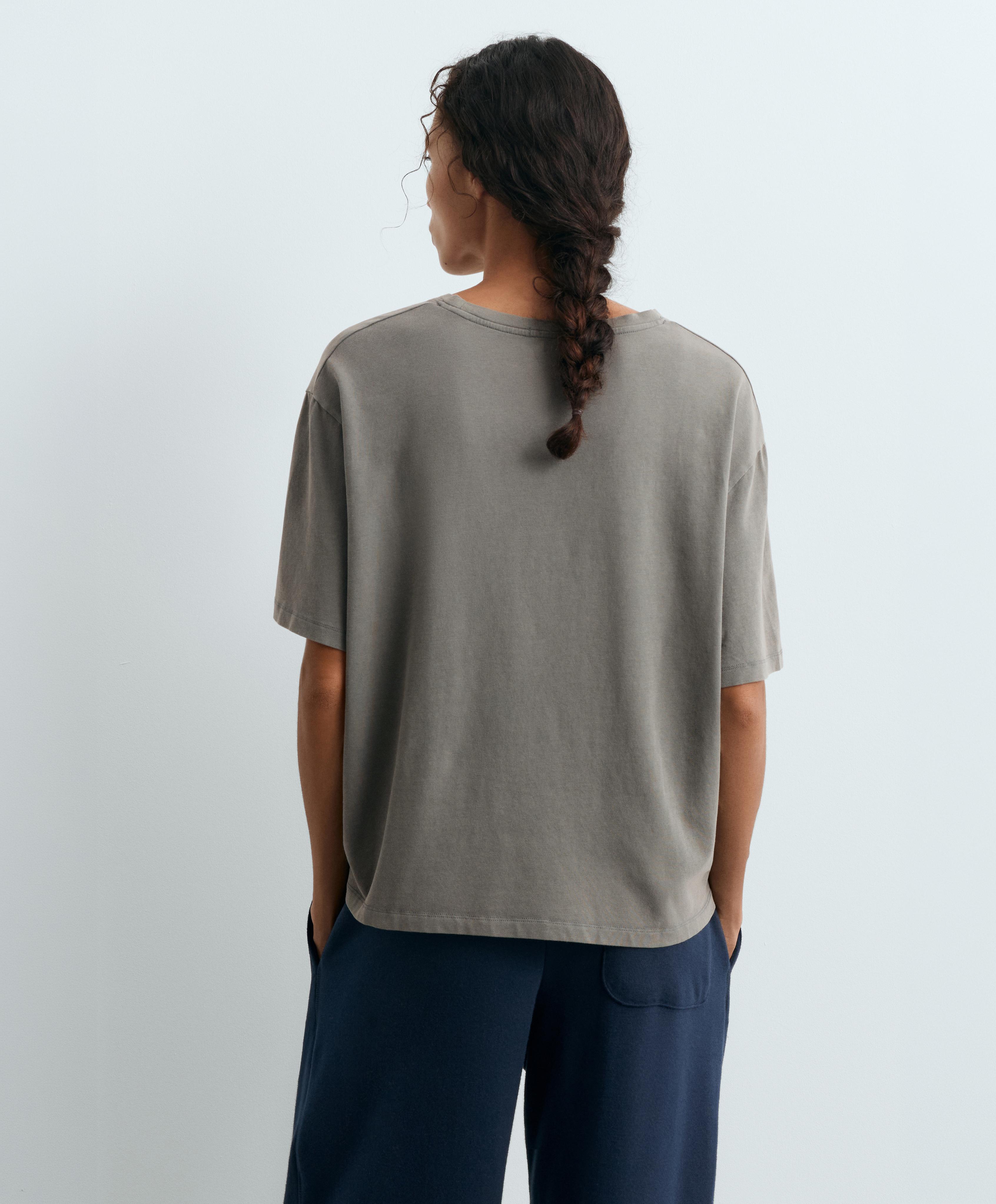 Boxy short-sleeved cotton blend T-shirt with slogan — CHARCOAL GREY