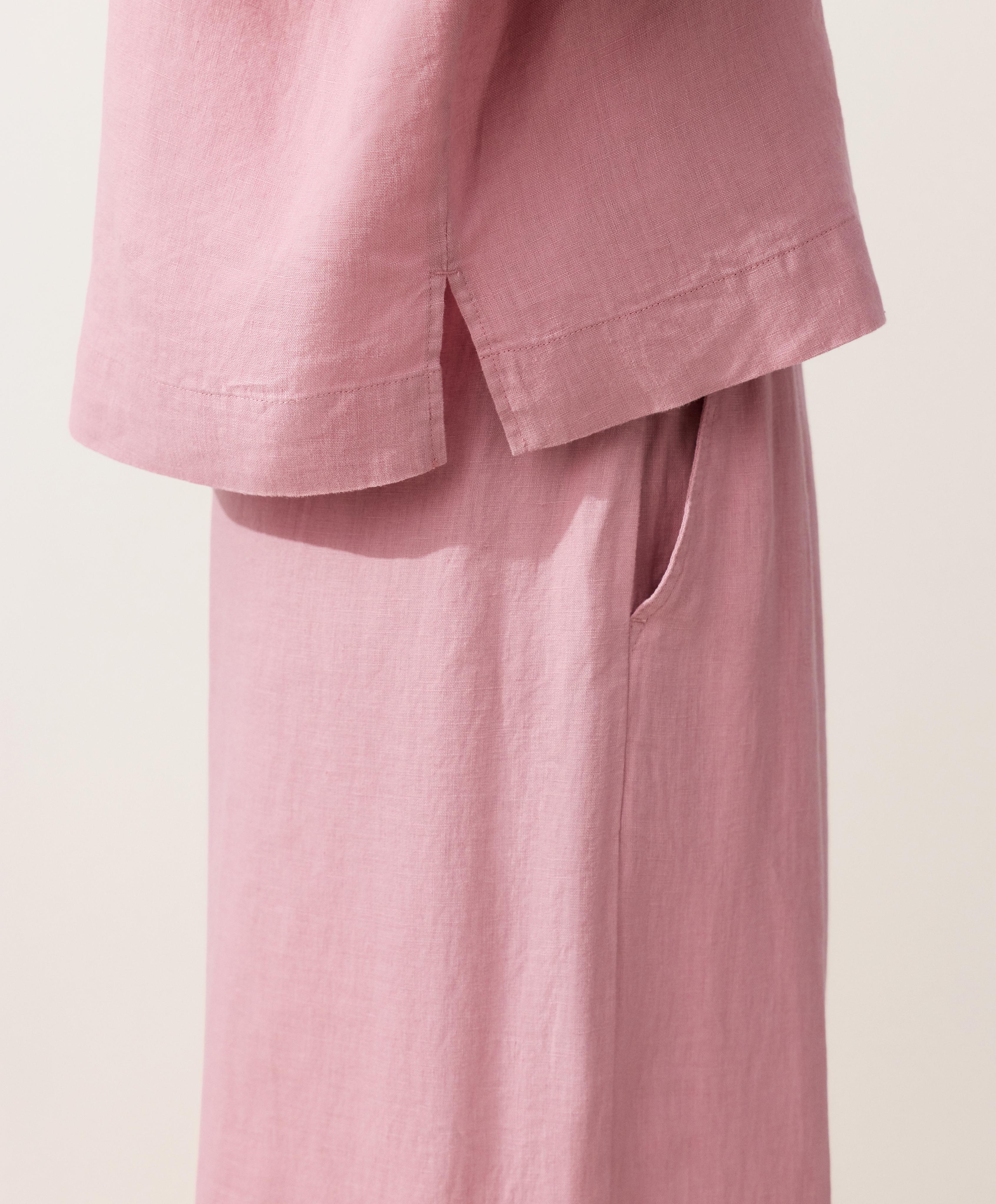 Oversize 100% linen polo shirt — MID-PINK