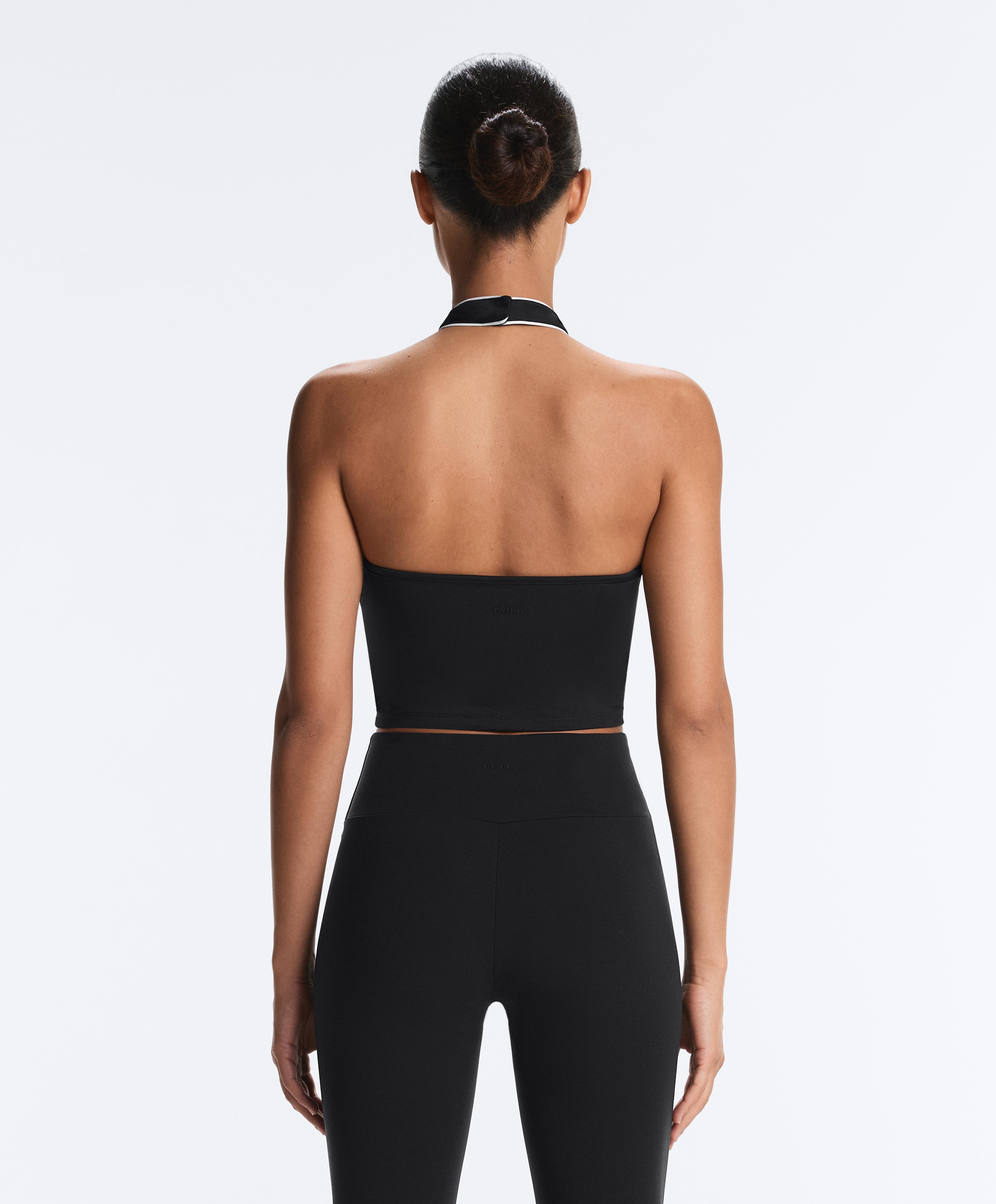 Comfortlux halter neck tank top with bow — BLACK