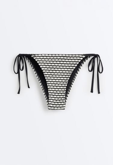 Contrasting crochet tie bikini briefs — BLACK 7