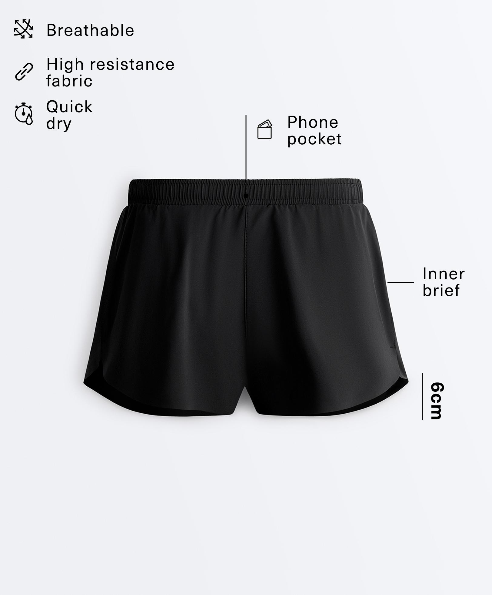 Shorts ผ้าเทคนิค เอวต่ำ 6 ซม.