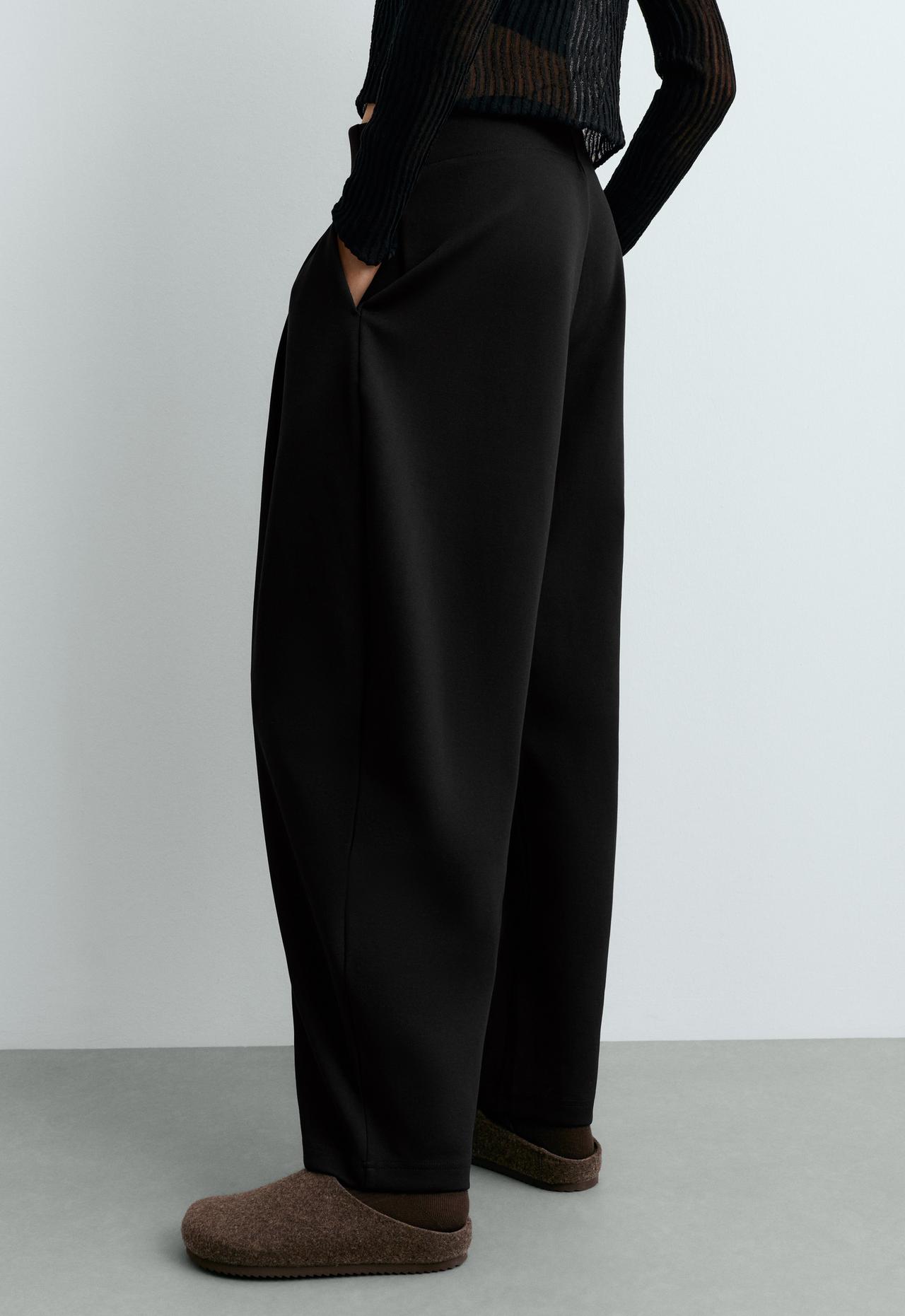 Piqué cotton cocoon trousers — BLACK