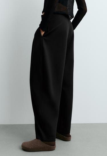 Piqué cotton cocoon trousers — BLACK 5