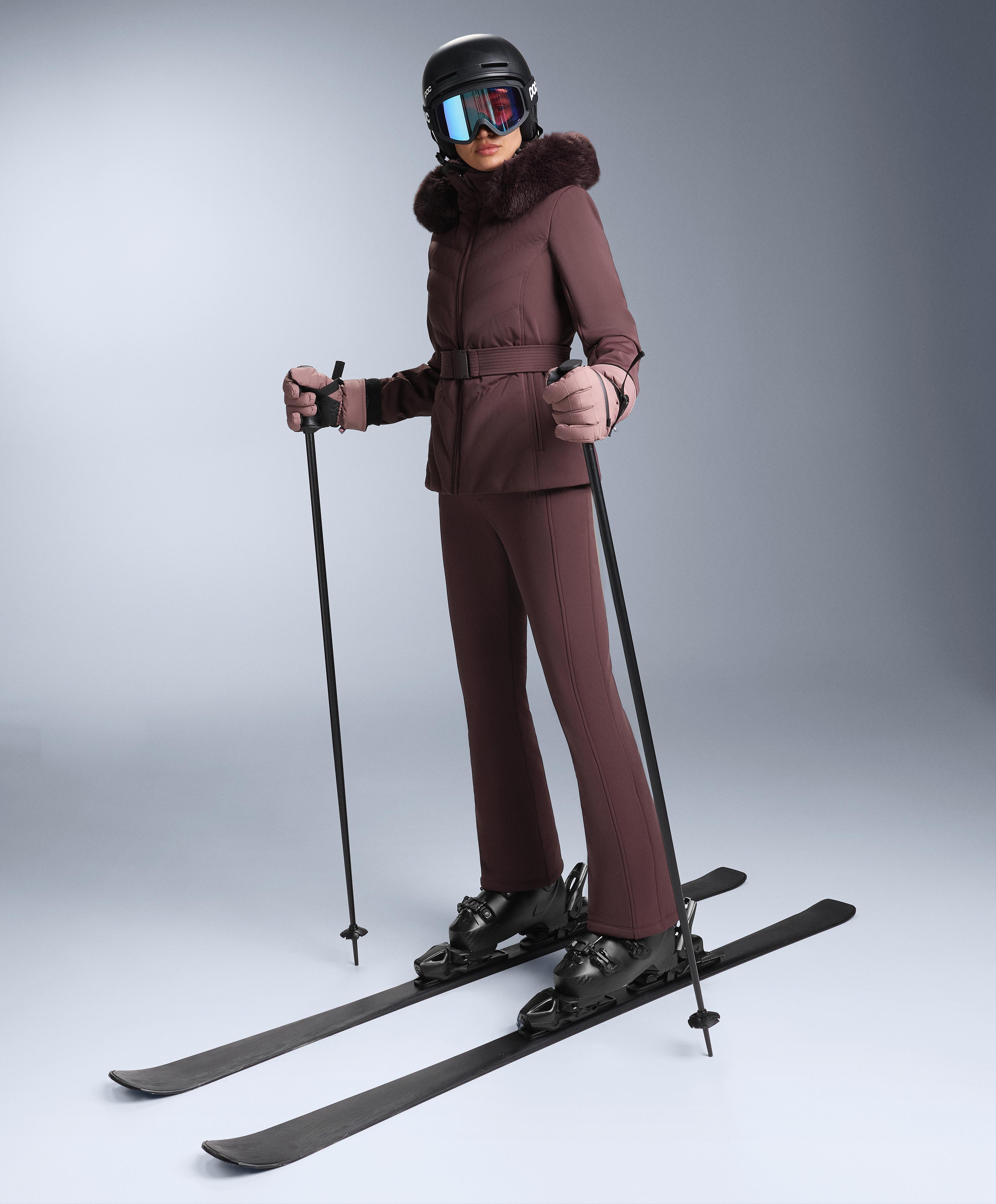 Water-resistant flare stretch SKI trousers — DARK WINE RED