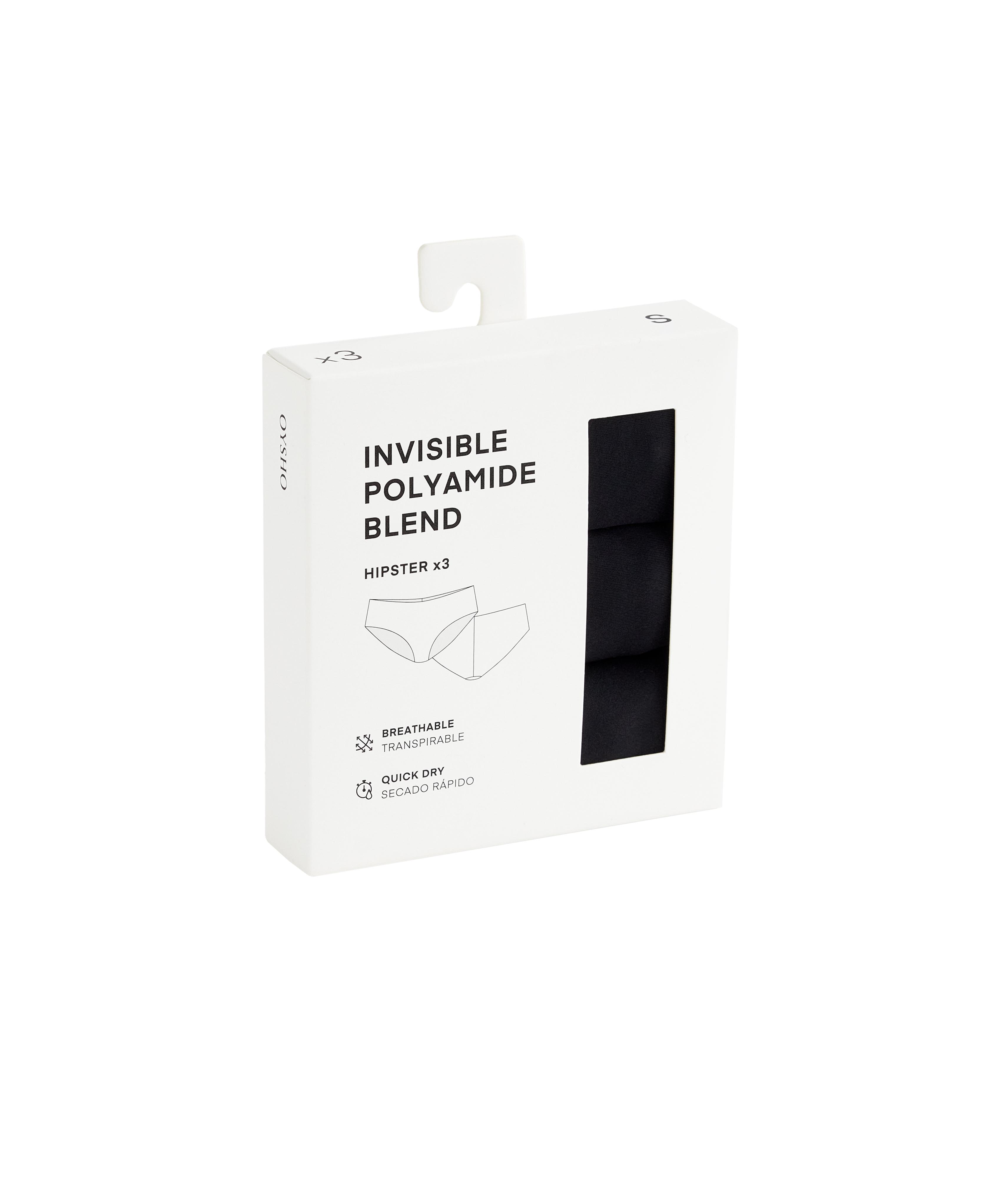 3 invisible polyamide blend classic briefs — BLACK