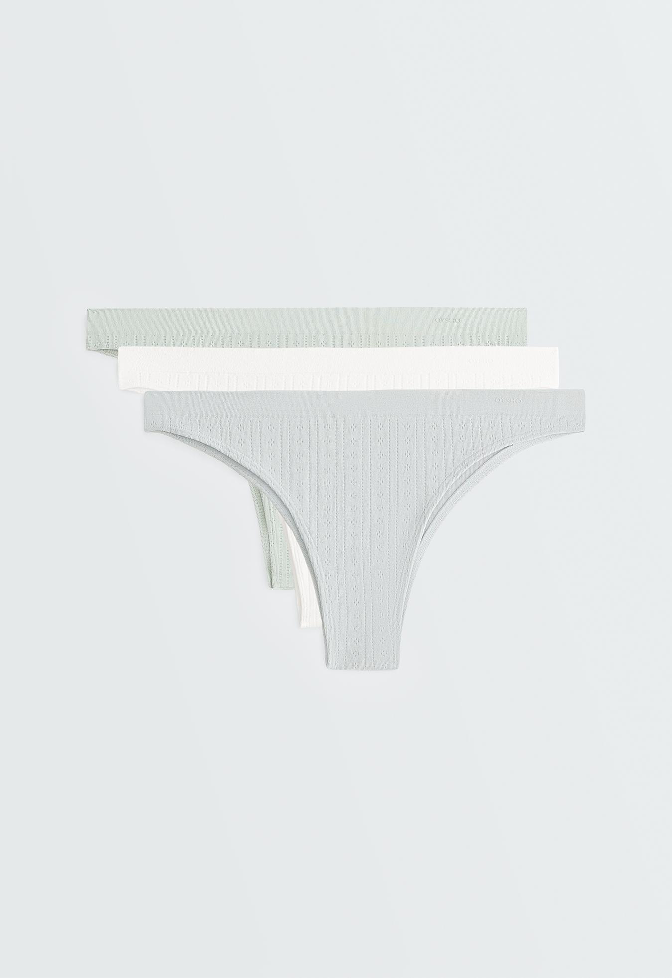 3 seamless soft-touch openwork Brazilian briefs — AQUAMARINE