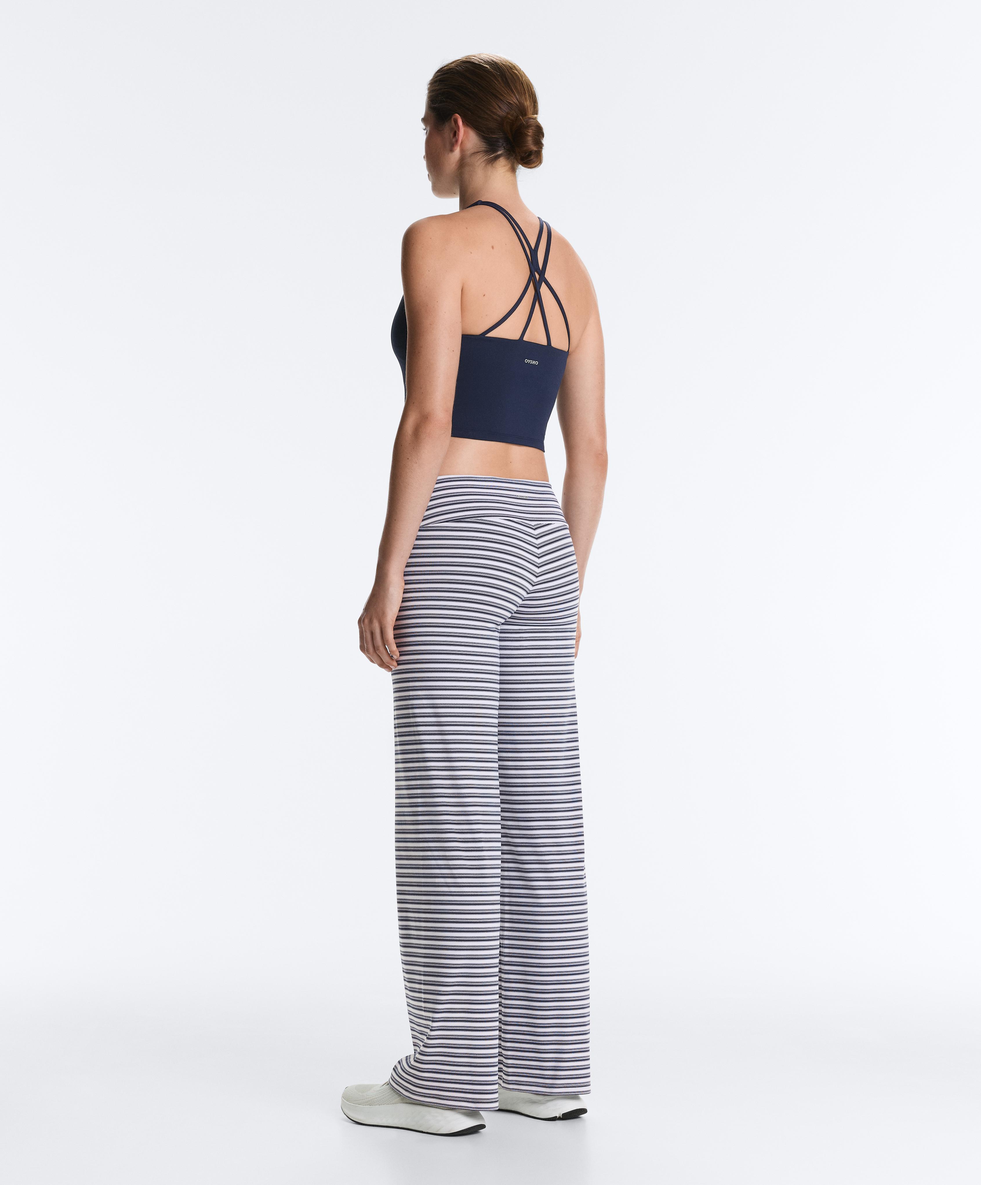 High-rise Comfortlux striped straight-leg trousers — NAVY BLUE