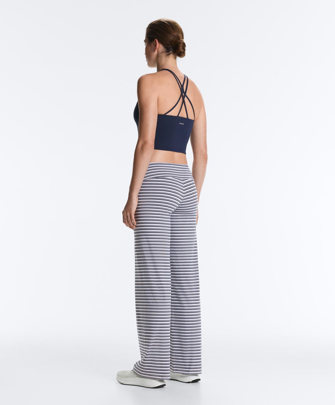 High-rise Comfortlux striped straight-leg trousers — NAVY BLUE
