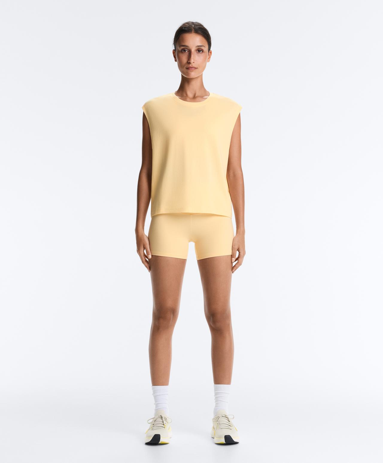 Cotton blend sleeveless T-shirt — PALE YELLOW