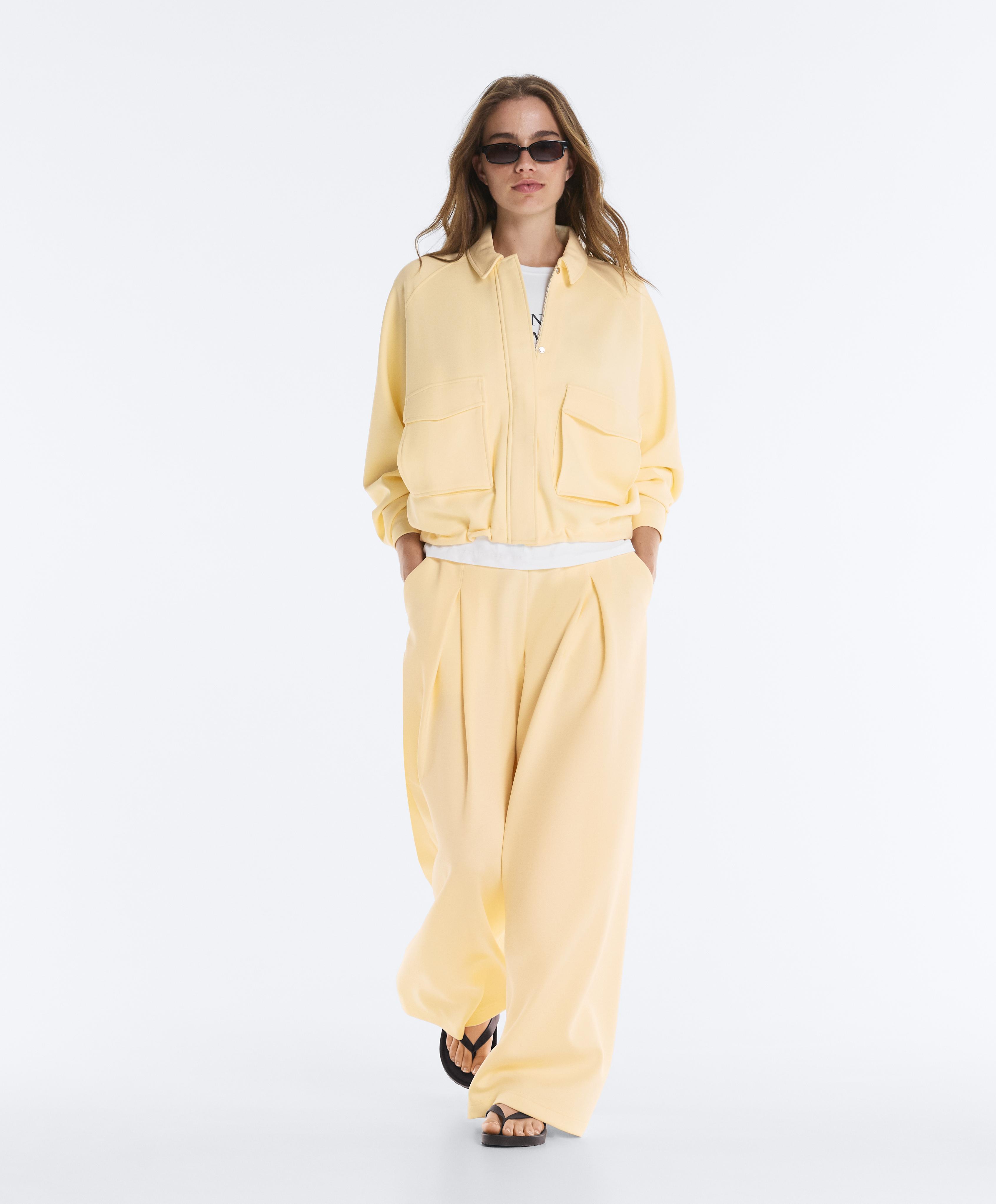 Cotton piqué pocket jacket — PALE YELLOW