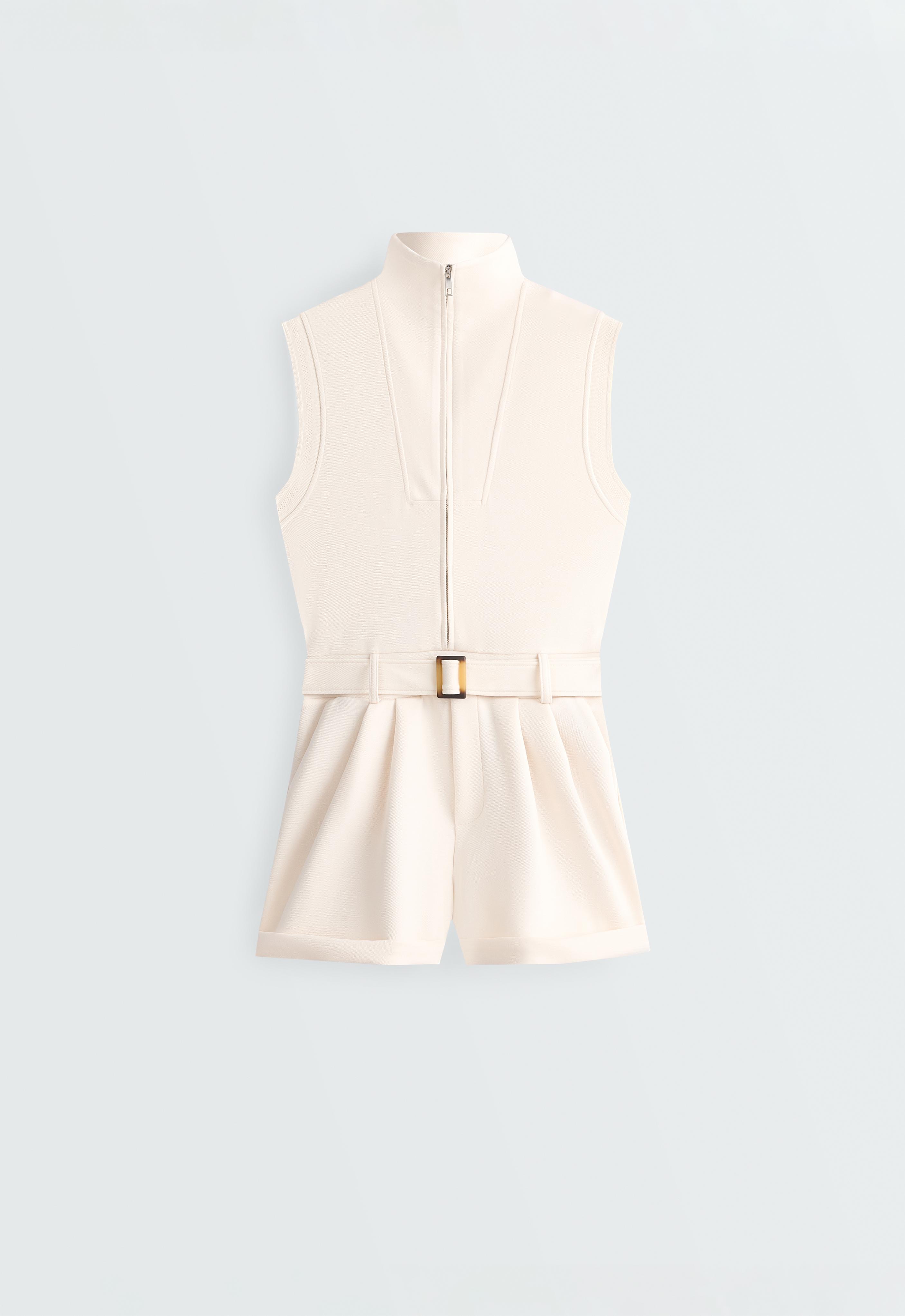 Cotton piqué short jumpsuit — PALE ECRU