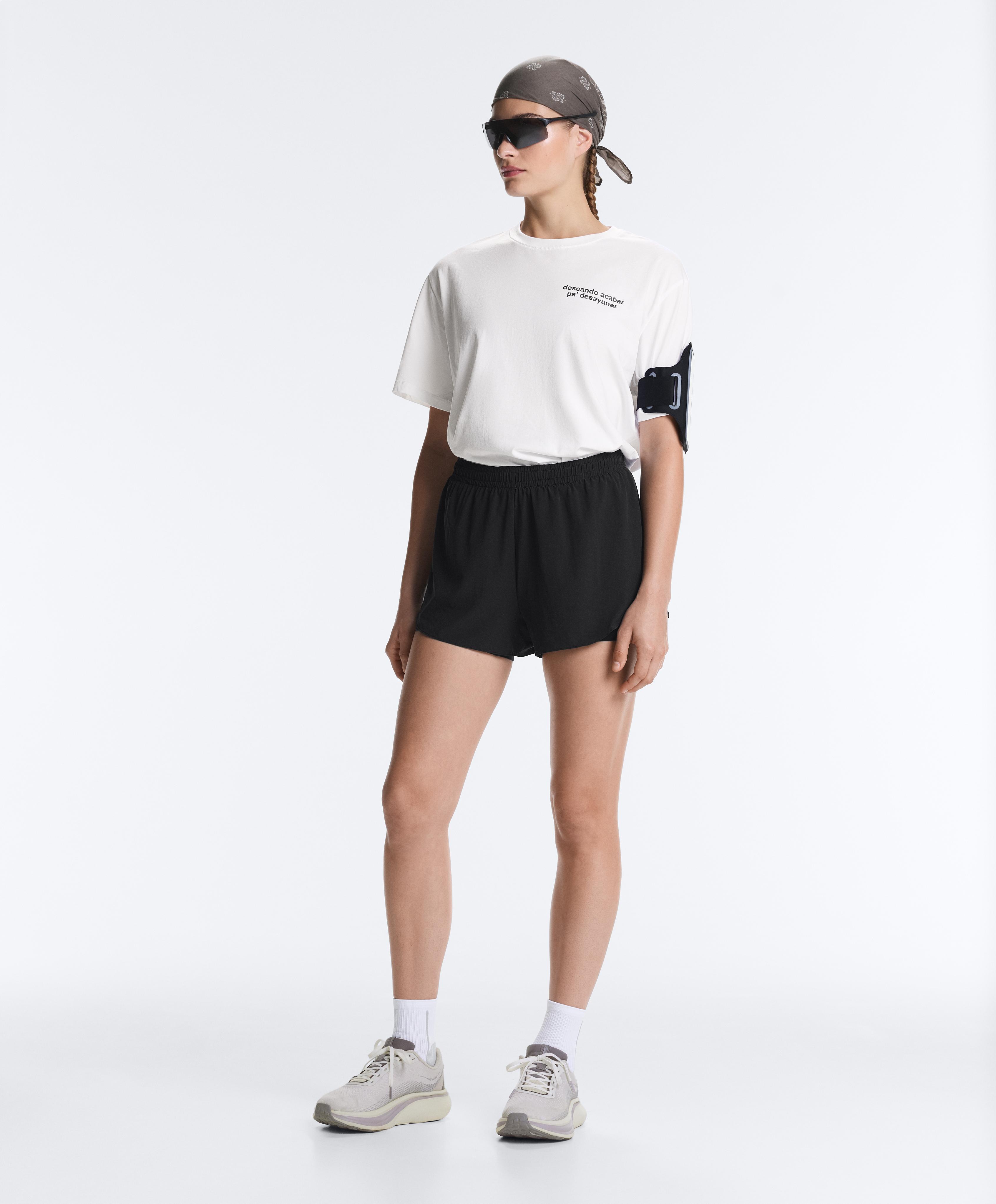 Boxy cotton blend T-shirt with slogan — WHITE 