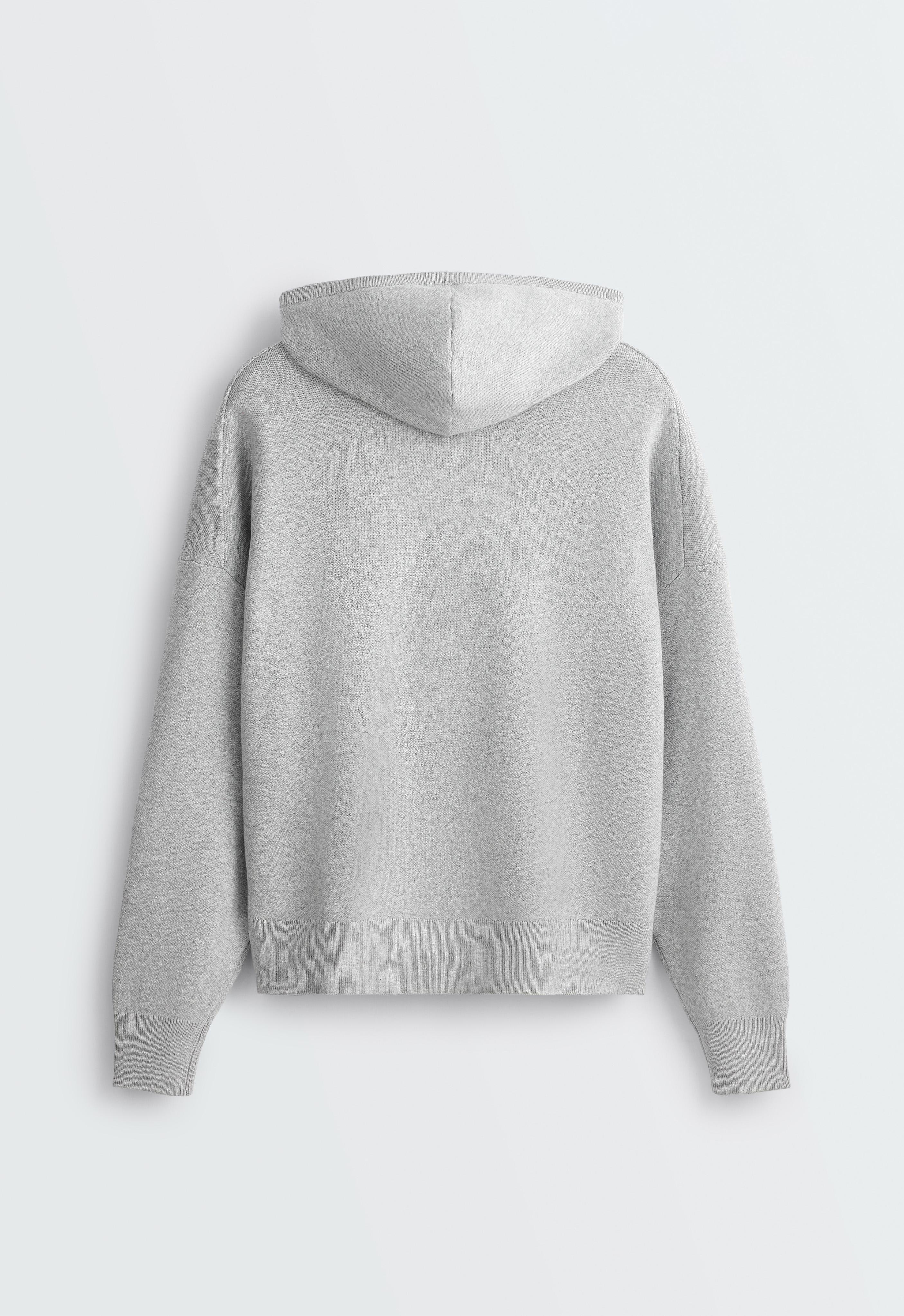 Cotton-blend knit hoodie — PALE GREY