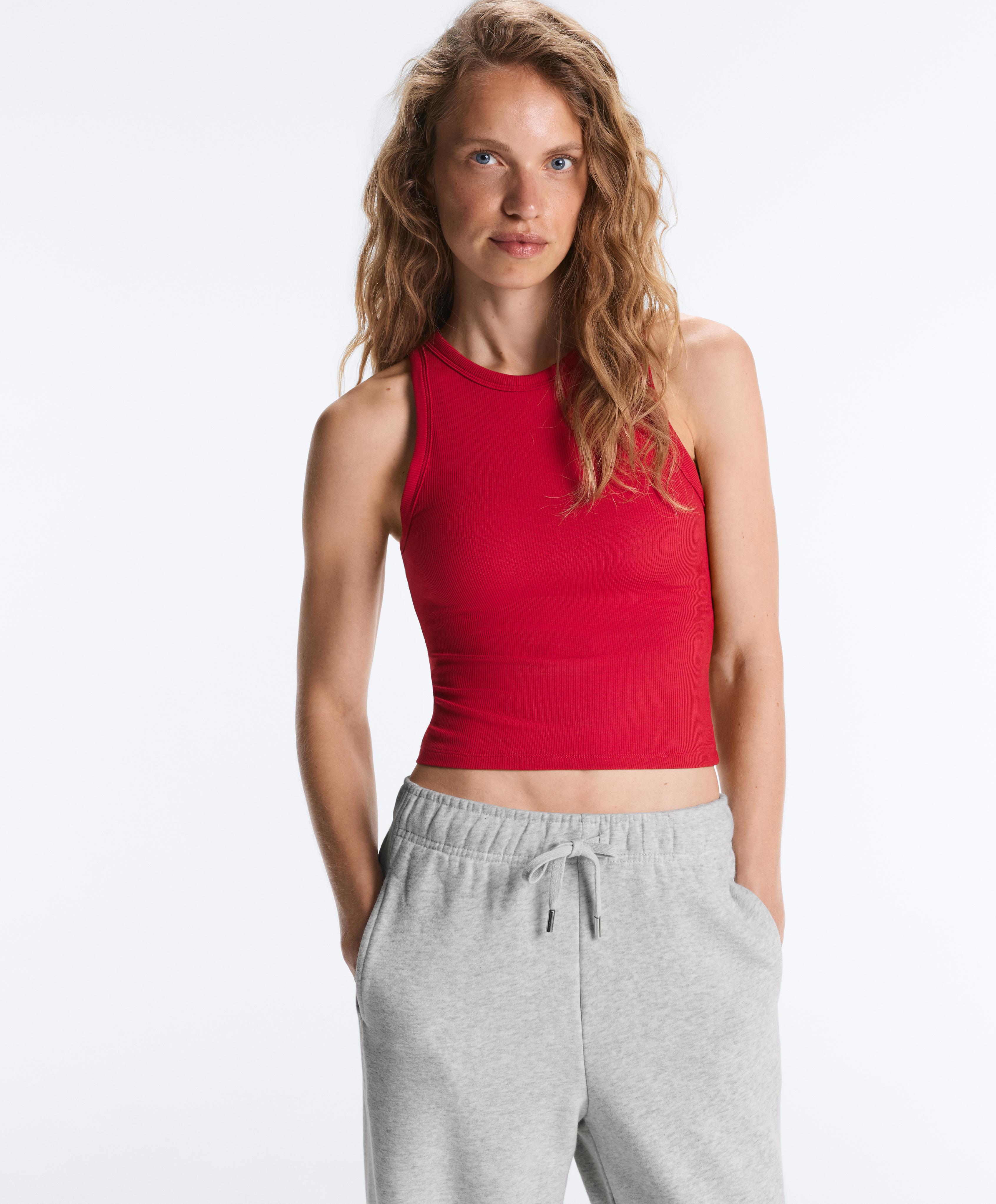 Rib modal blend long tank top — BRIGHT RED