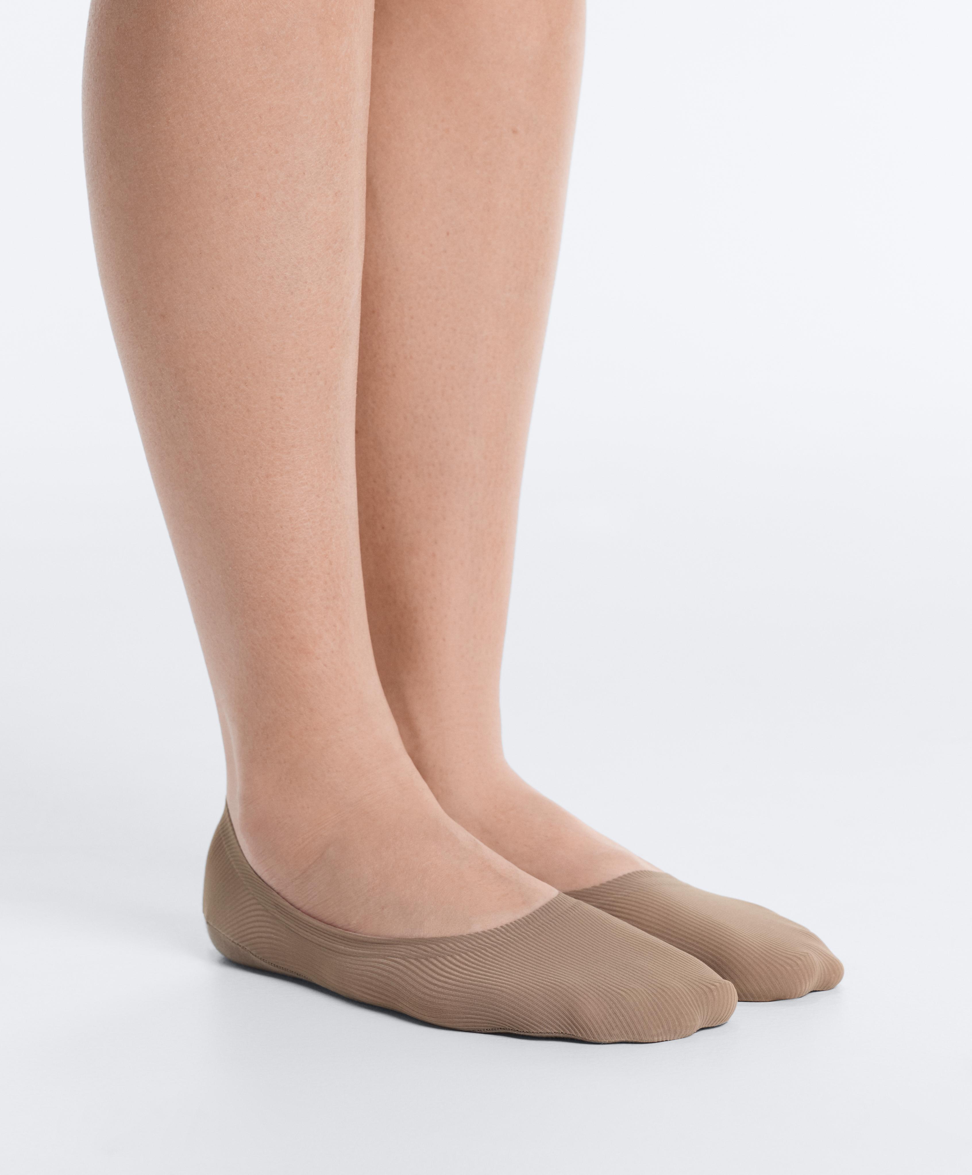 2 pairs of ribbed microfibre medium cut invisible socks — MOCHA
