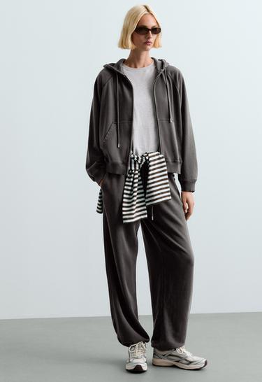 Adjustable cotton-blend fleece straight trousers — DARK ANTHRACITE 5