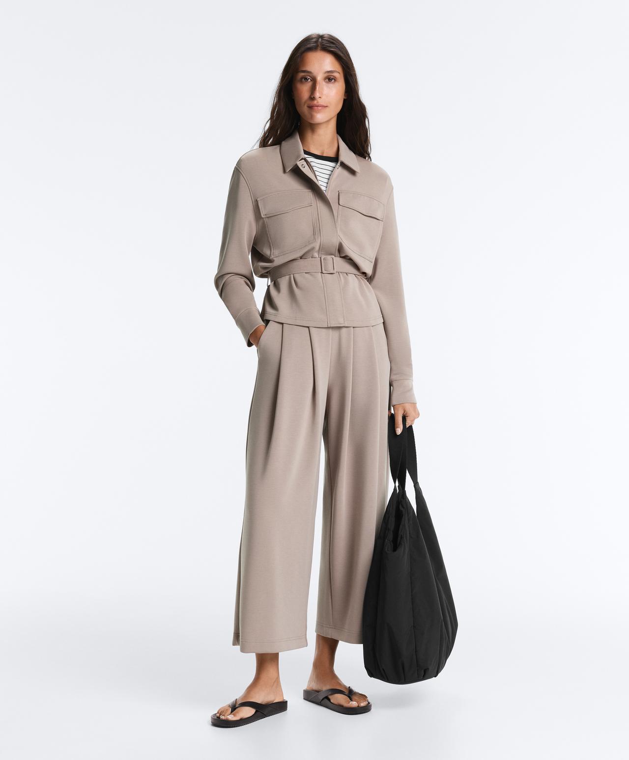 Soft-touch wide-leg crop trousers with modal and pleats — MID-MINK