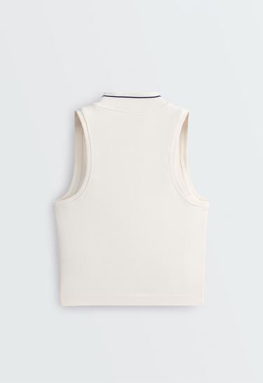 Seamless sleeveless tank top with half-zip — PALE ECRU 6