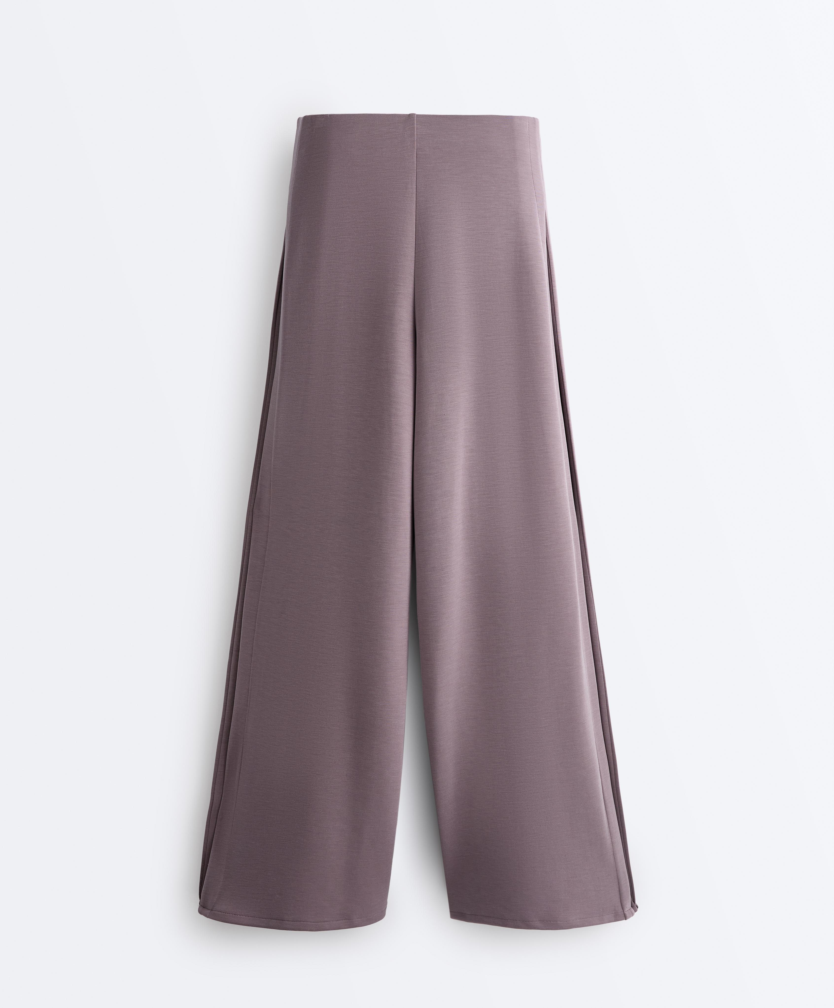 Soft-touch wide-leg trousers with side pleat and modal — GREY-LILAC