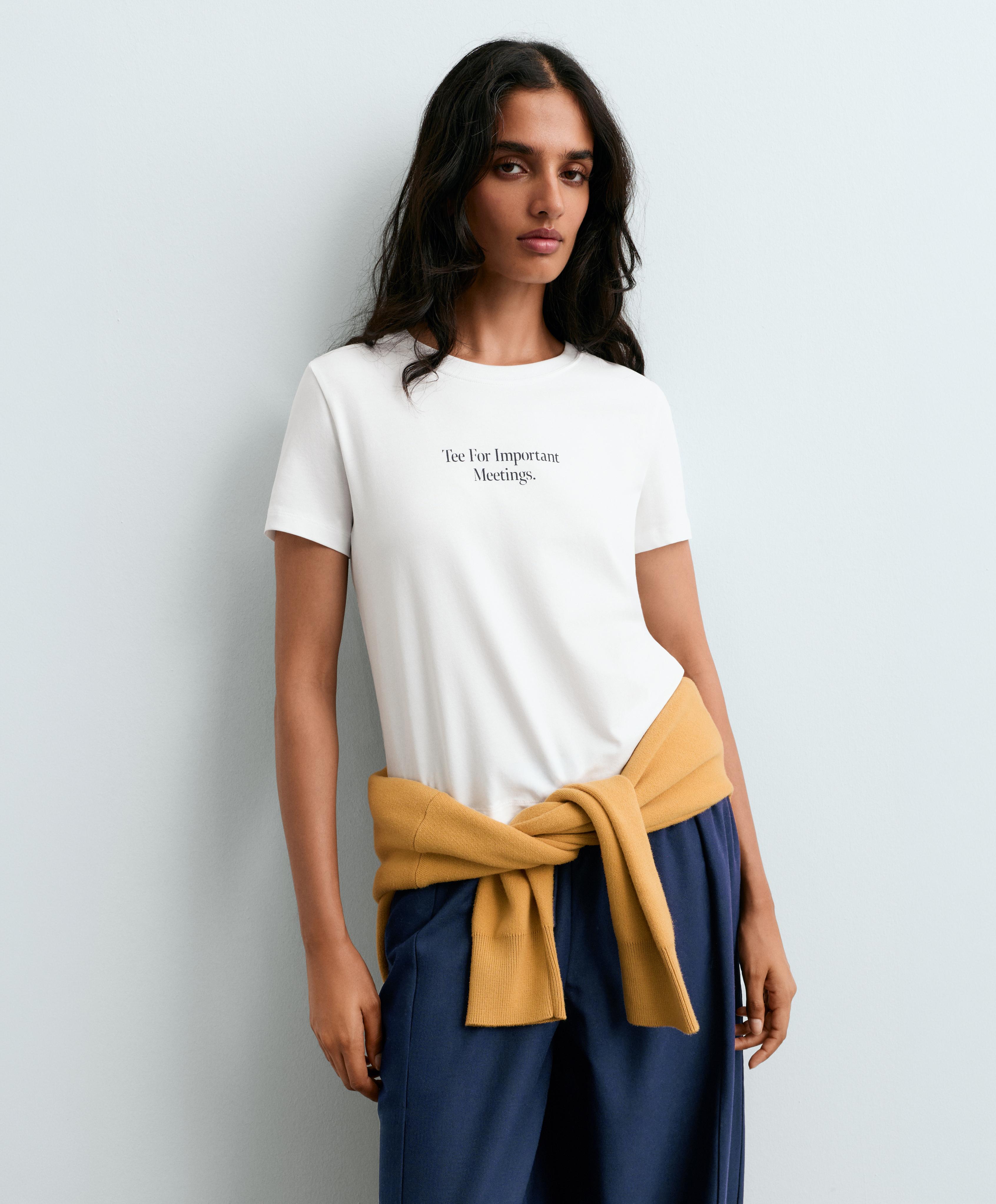 Regular-fit cotton blend slogan T-shirt — WHITE