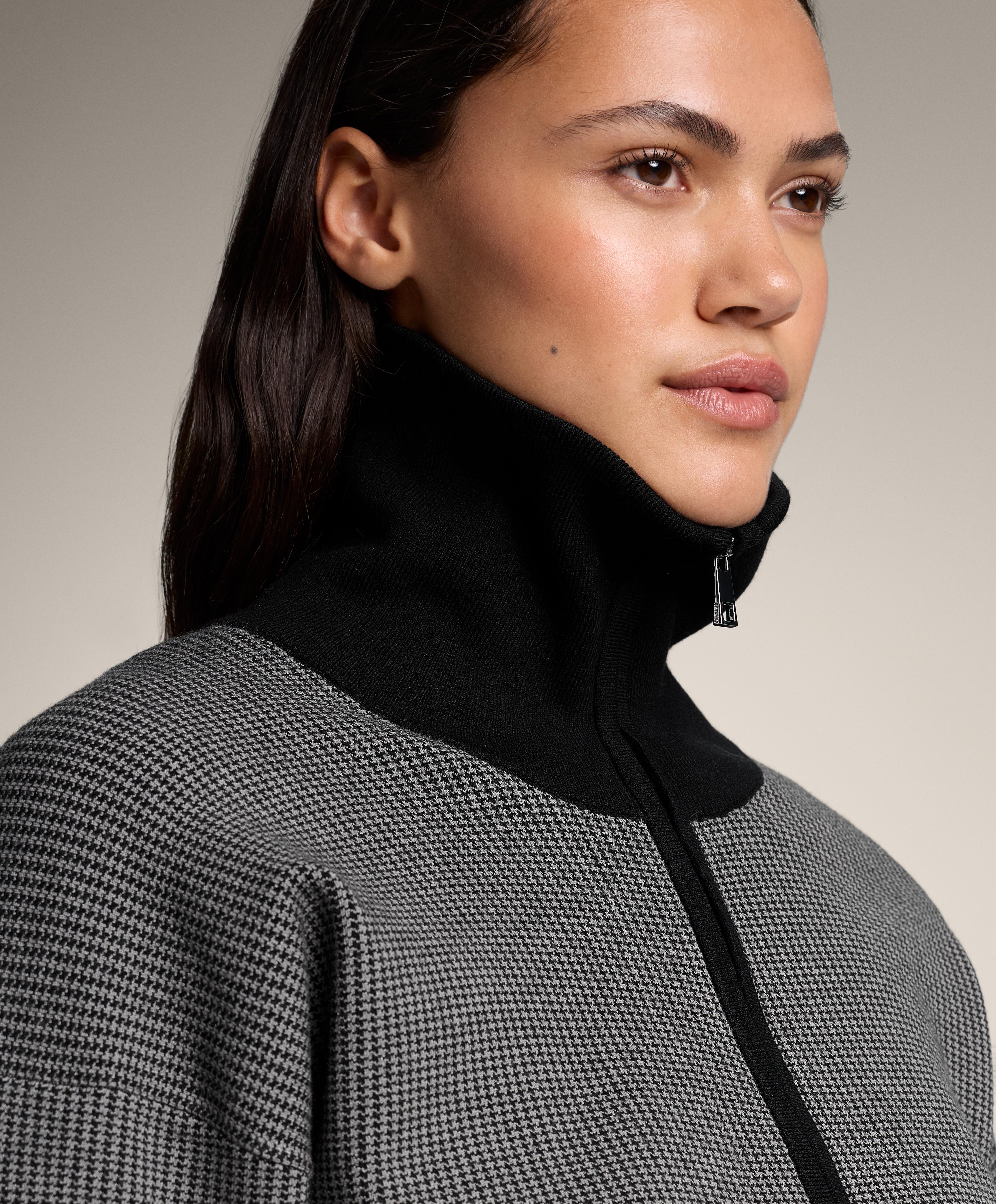 Houndstooth print knit jacket — BLACK
