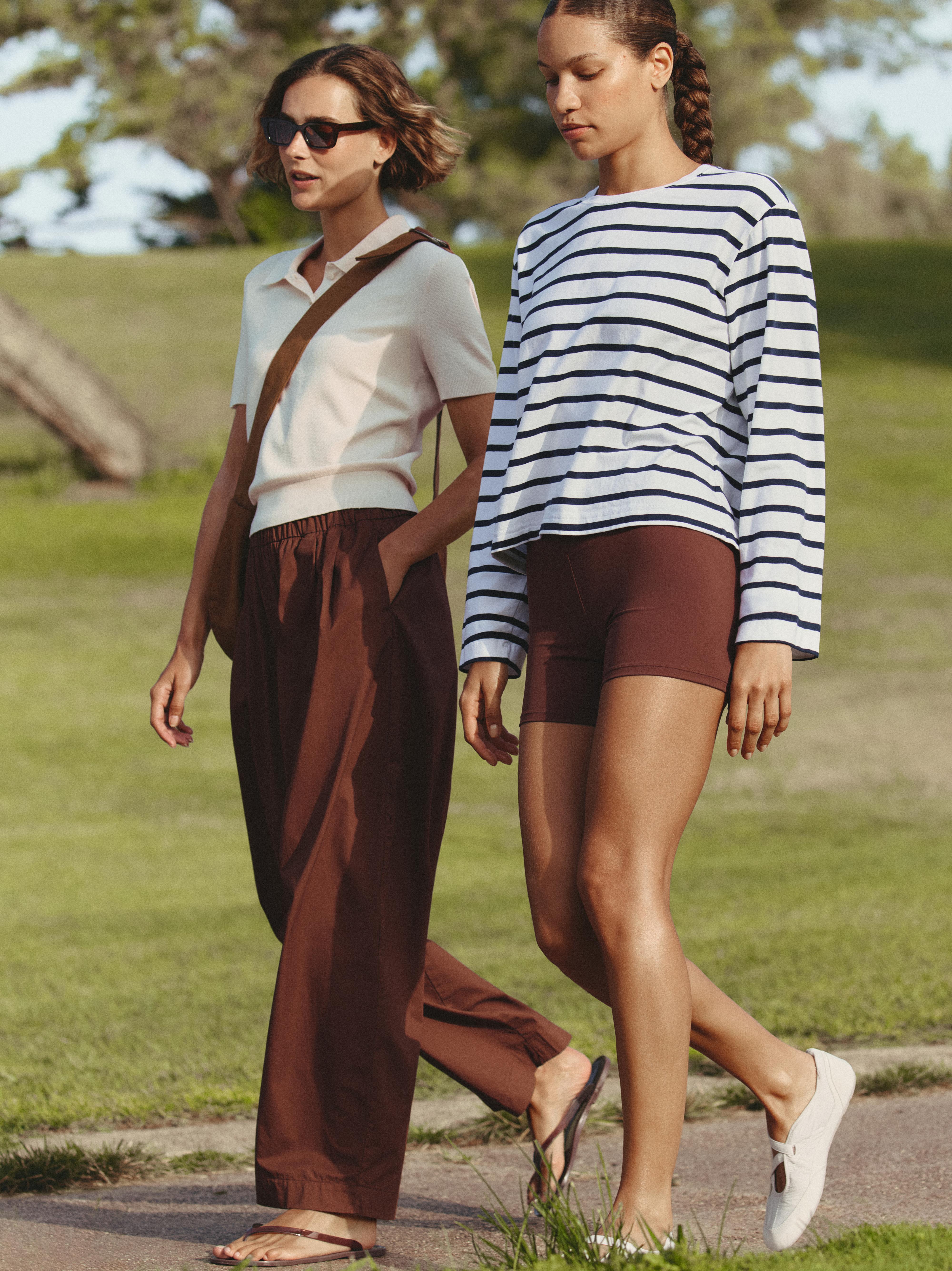 Wide-leg piqué pinstripe cotton trousers — CHOCOLATE