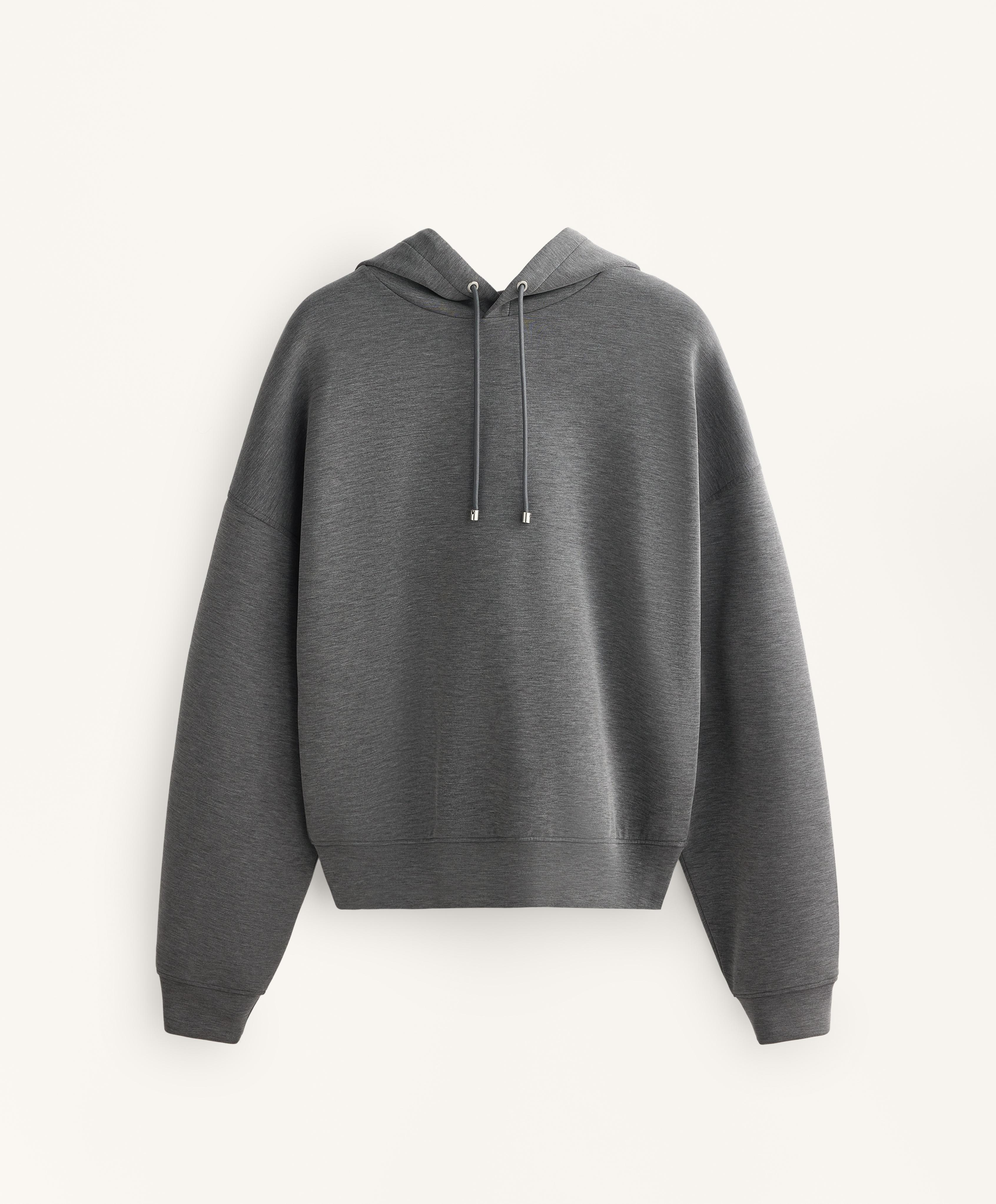 Boxy hooded sweatshirt with brushed modal marl — ASPHALT GREY